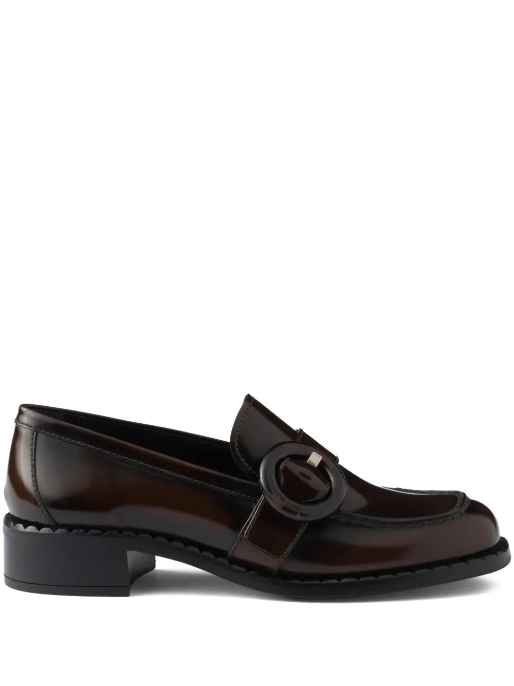 Prada Women Brushed Fumé Leather Loafers by Luosophy