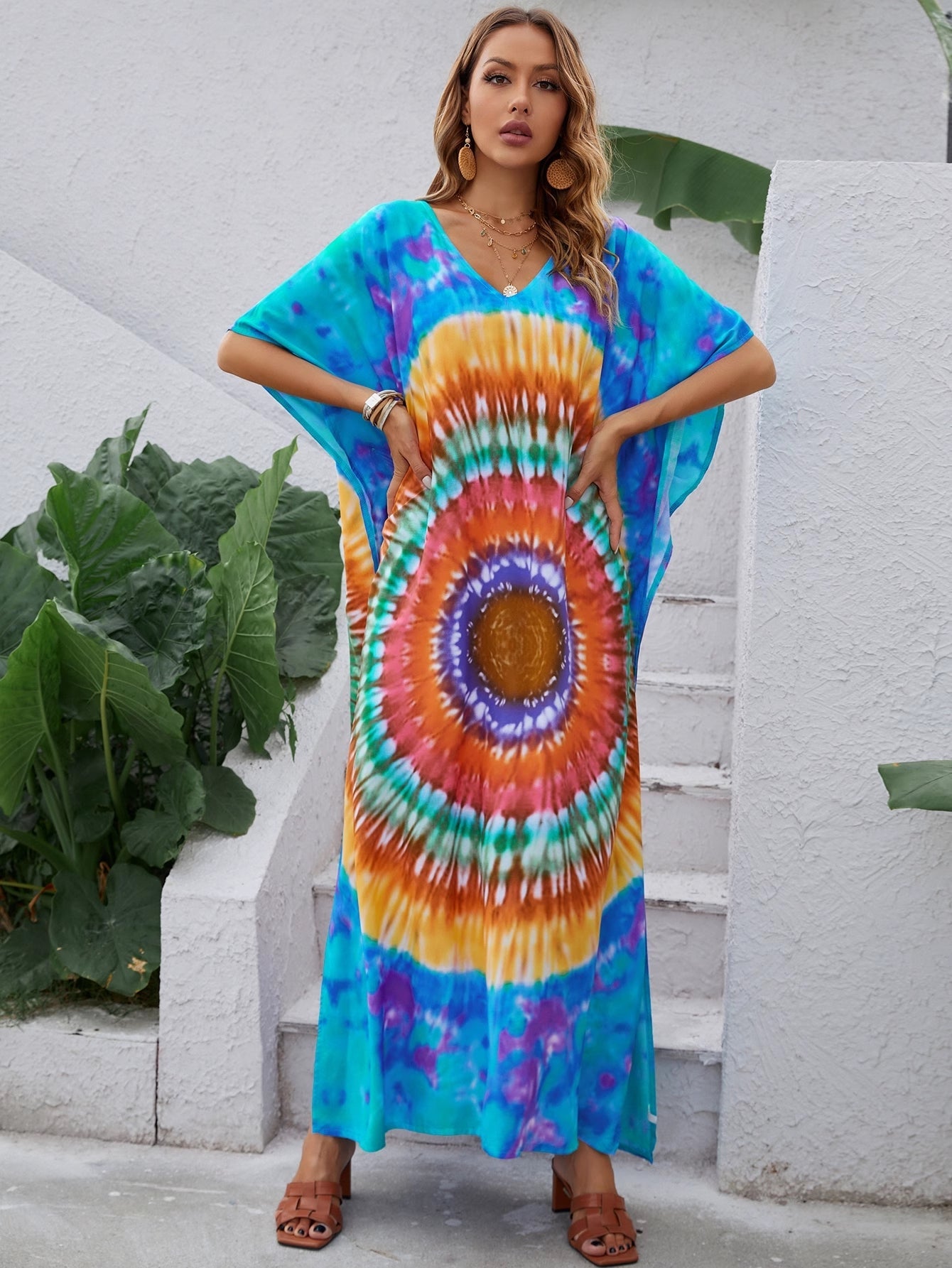 Women Summer Printed V Neck Elegant A Line Dress by Ragazza