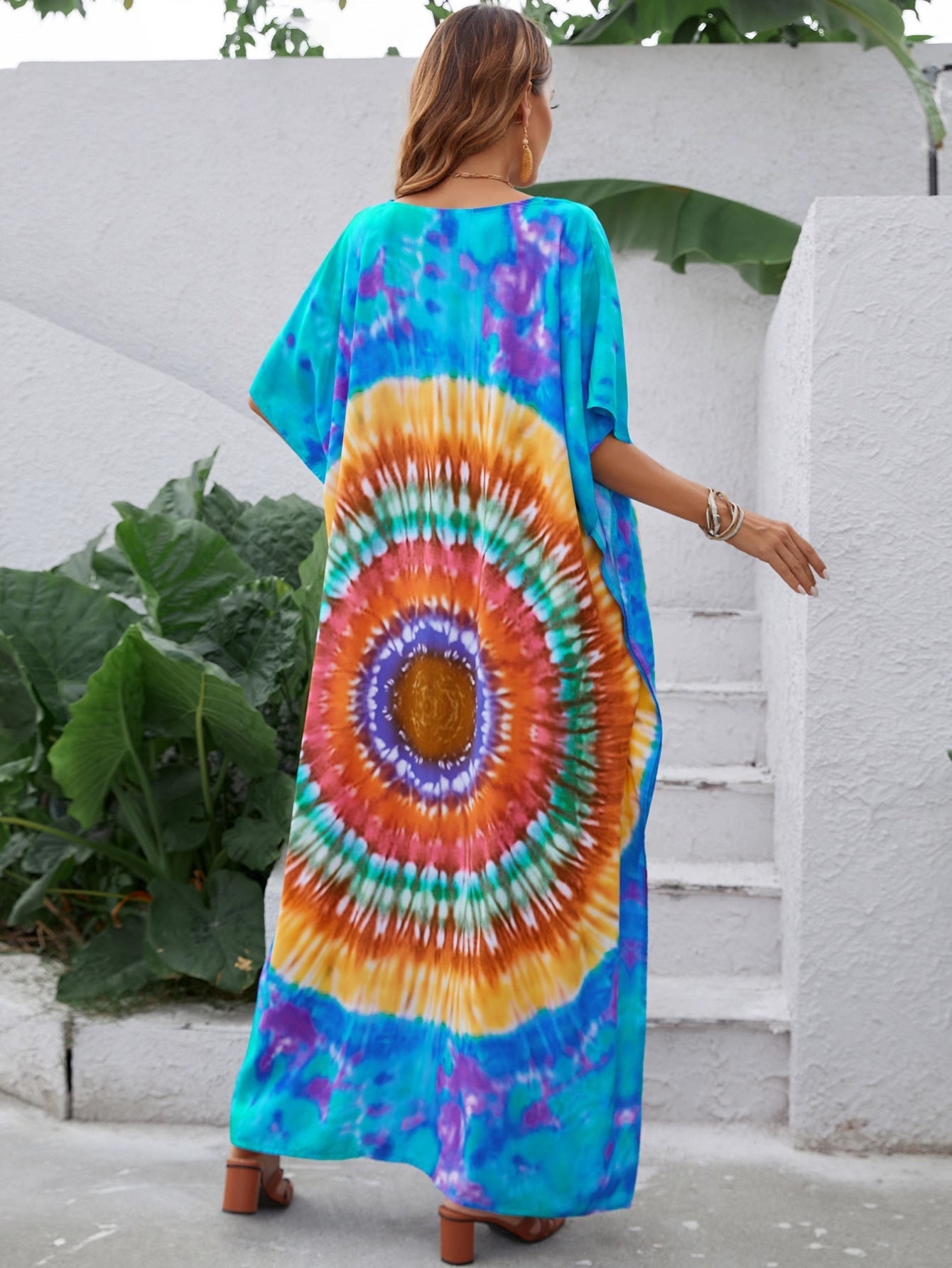 Women Summer Printed V Neck Elegant A Line Dress by Ragazza