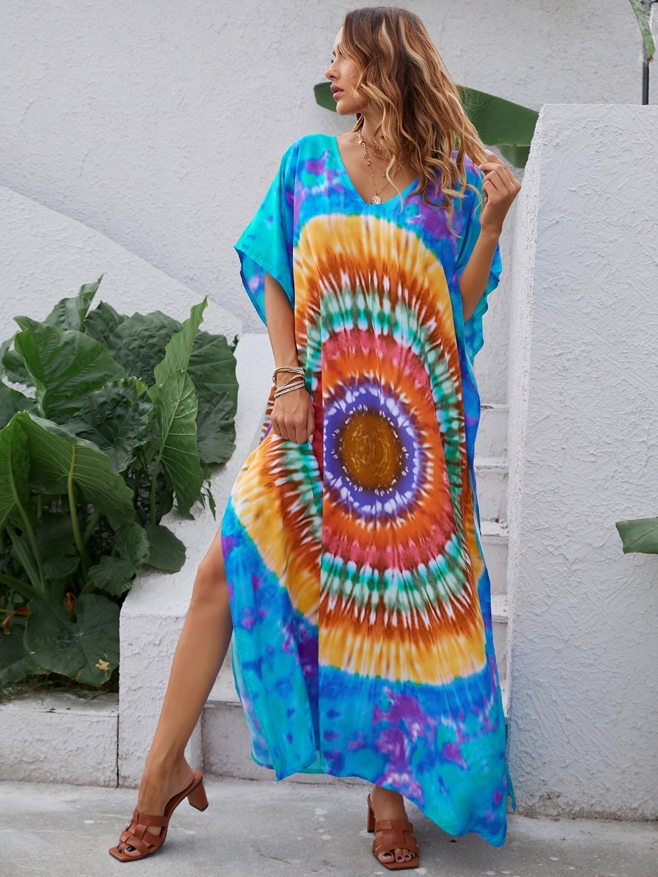 Women Summer Printed V Neck Elegant A Line Dress by Ragazza