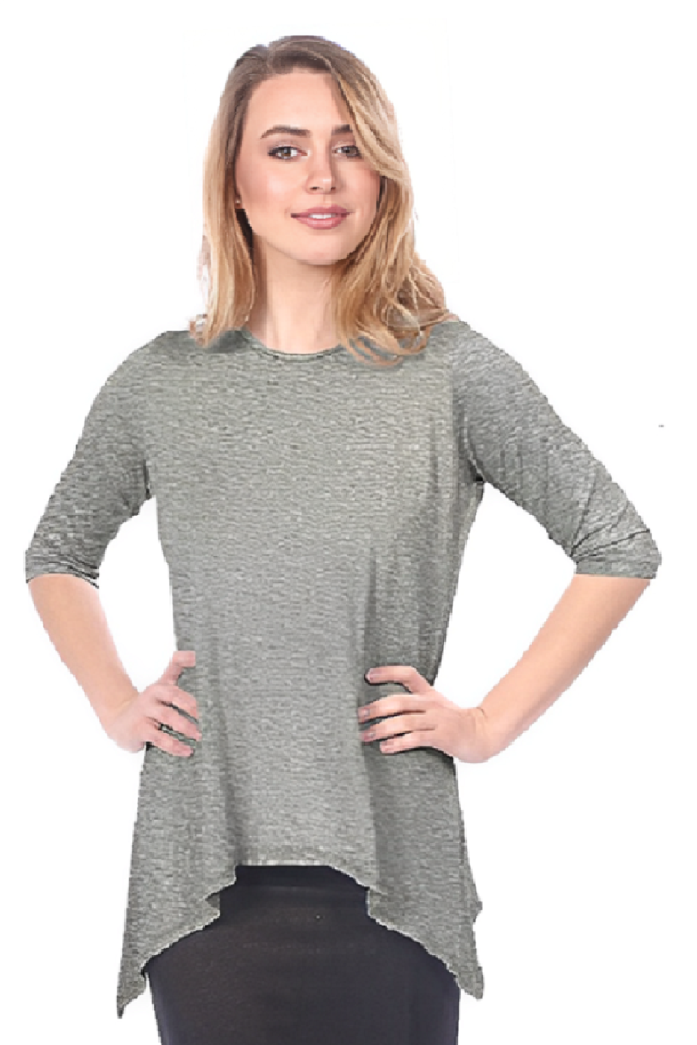 Modest Handkerchief Tunic Top - 3/4 Sleeve Comfort Flow Design by Kosher Casual USA