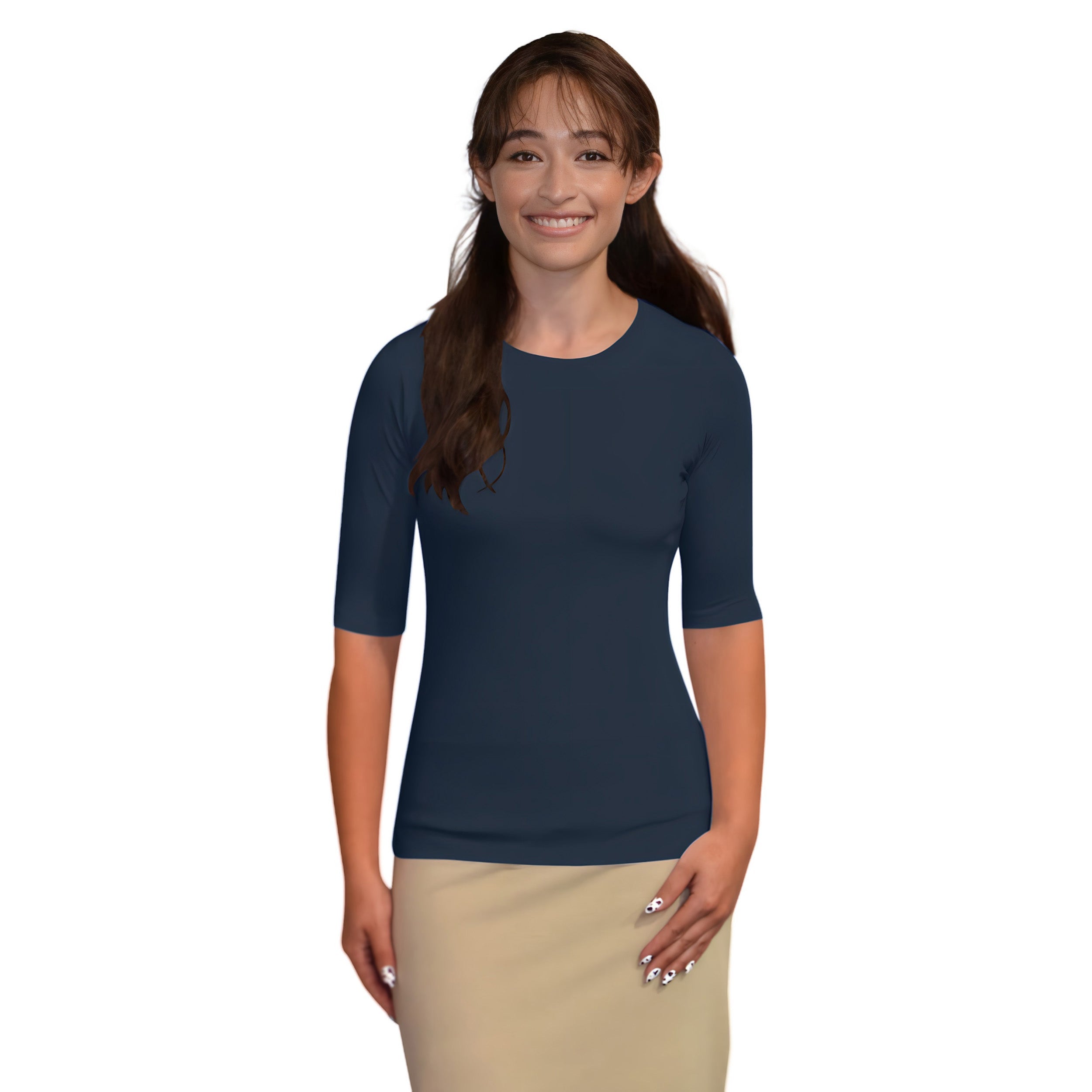 Fitted Layering Shell - Modest Round Neck with Elbow Sleeves DestGlow