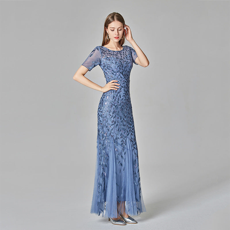Summer Autumn Banquet Host Slim Mesh Sequ Evening Dress Fishtail Dress for Women by Ragazza