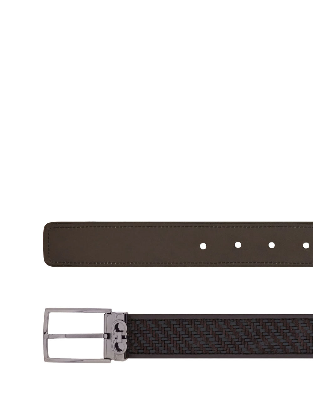 Ferragamo Men Basketweave Effect Leather Belt With Square Buckle by Luosophy