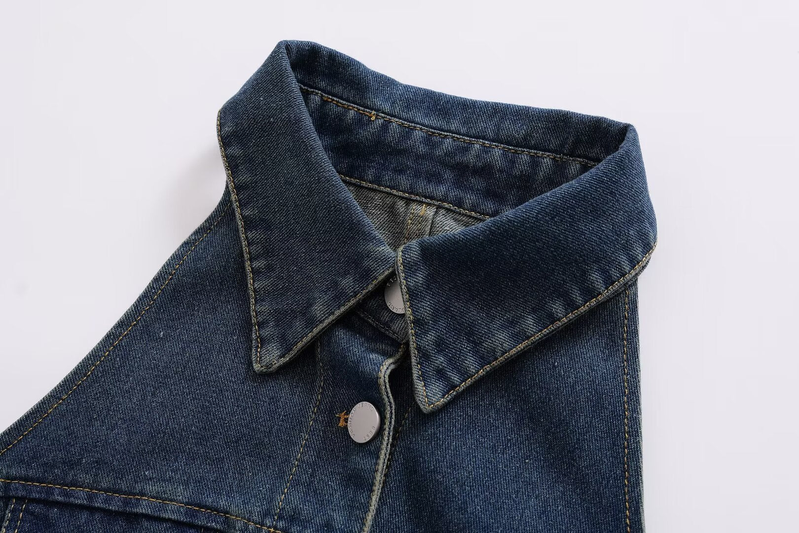 Women Clothing Polo Collar Sleeveless Shirt Loose Casual Denim Dress by Ragazza