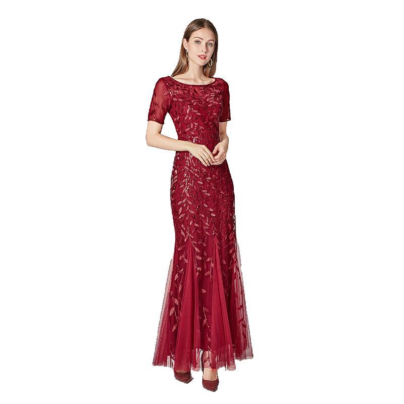 Summer Autumn Banquet Host Slim Mesh Sequ Evening Dress Fishtail Dress for Women by Ragazza