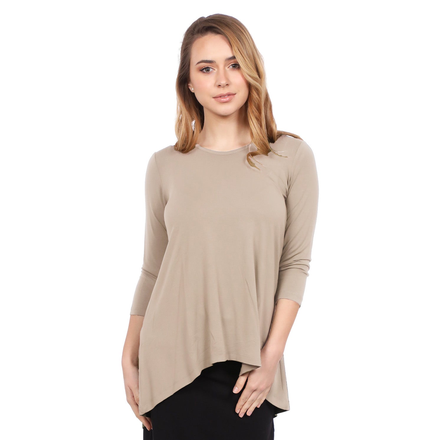 Hi-Lo Flowing 3/4 Sleeve Modest Tunic Top by Kosher Casual USA
