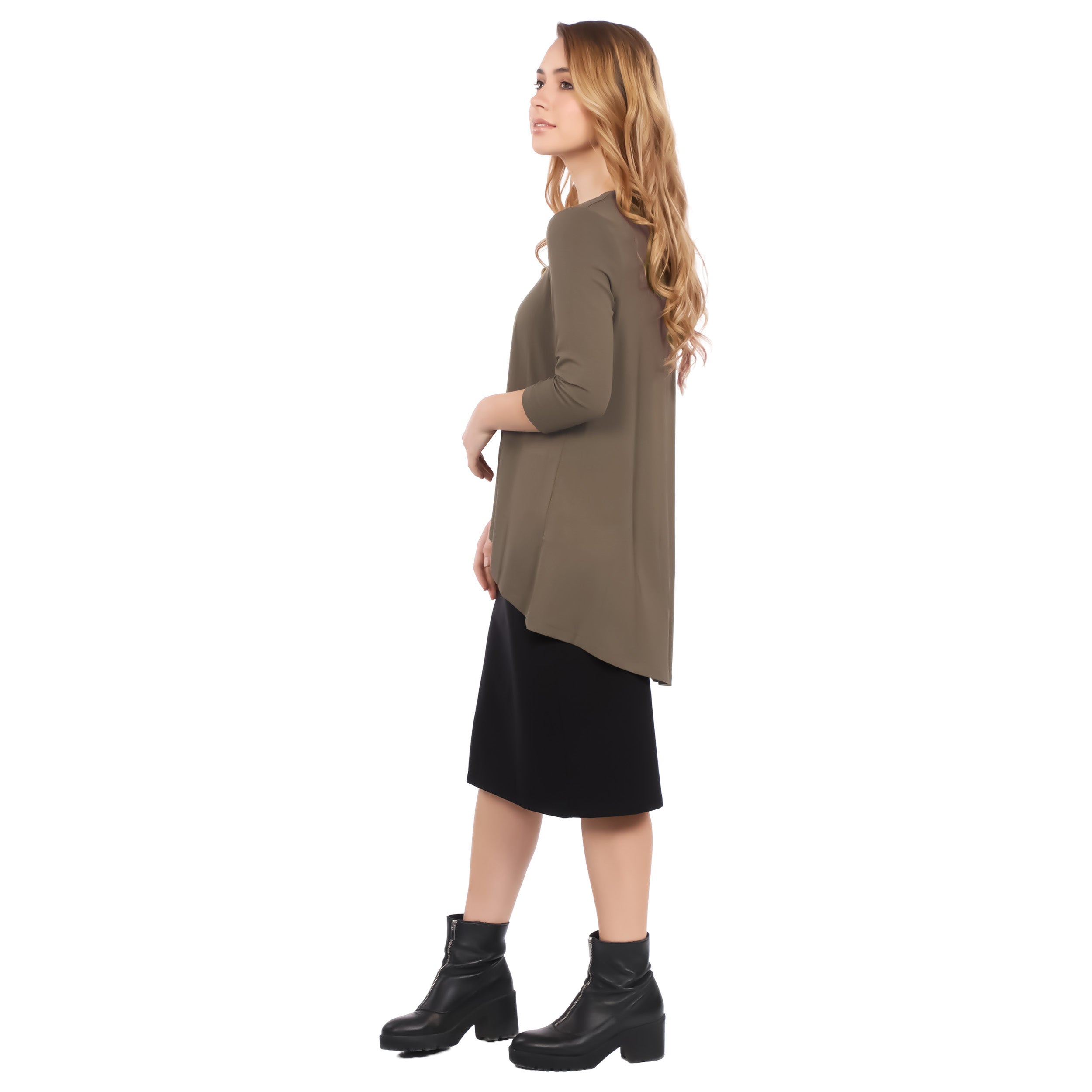 Hi-Lo Flowing 3/4 Sleeve Modest Tunic Top by Kosher Casual USA