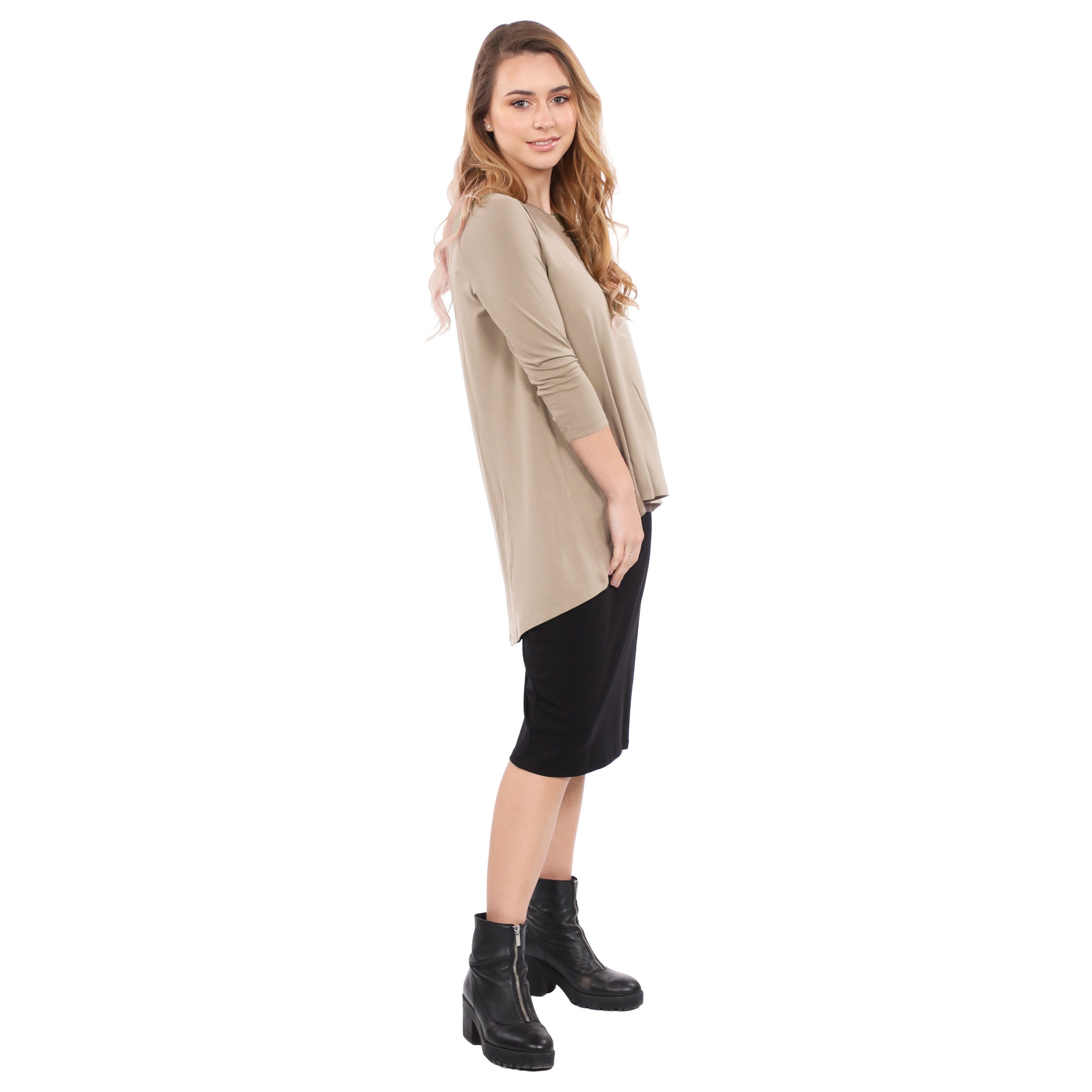 Hi-Lo Flowing 3/4 Sleeve Modest Tunic Top by Kosher Casual USA