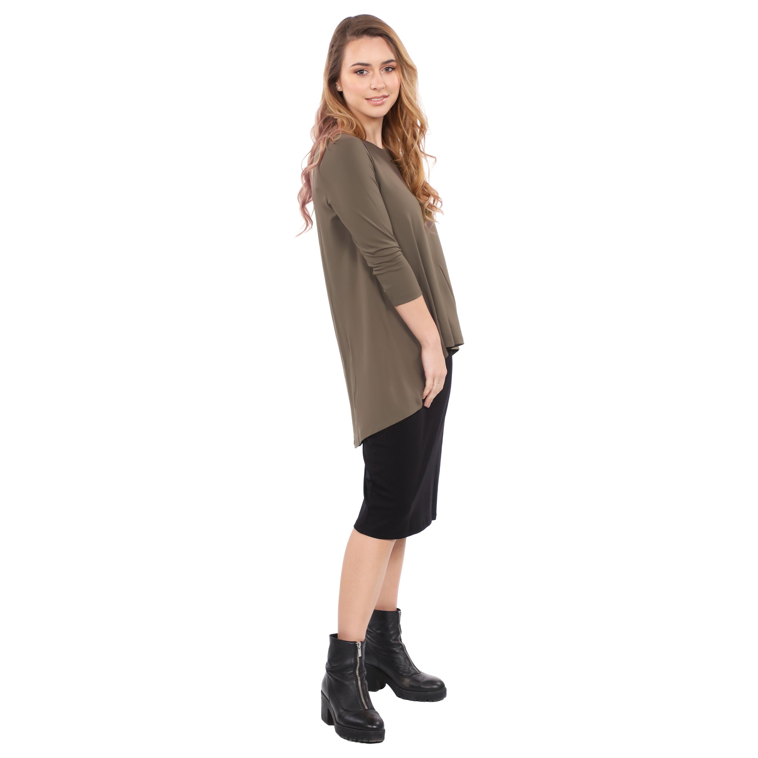 Hi-Lo Flowing 3/4 Sleeve Modest Tunic Top by Kosher Casual USA