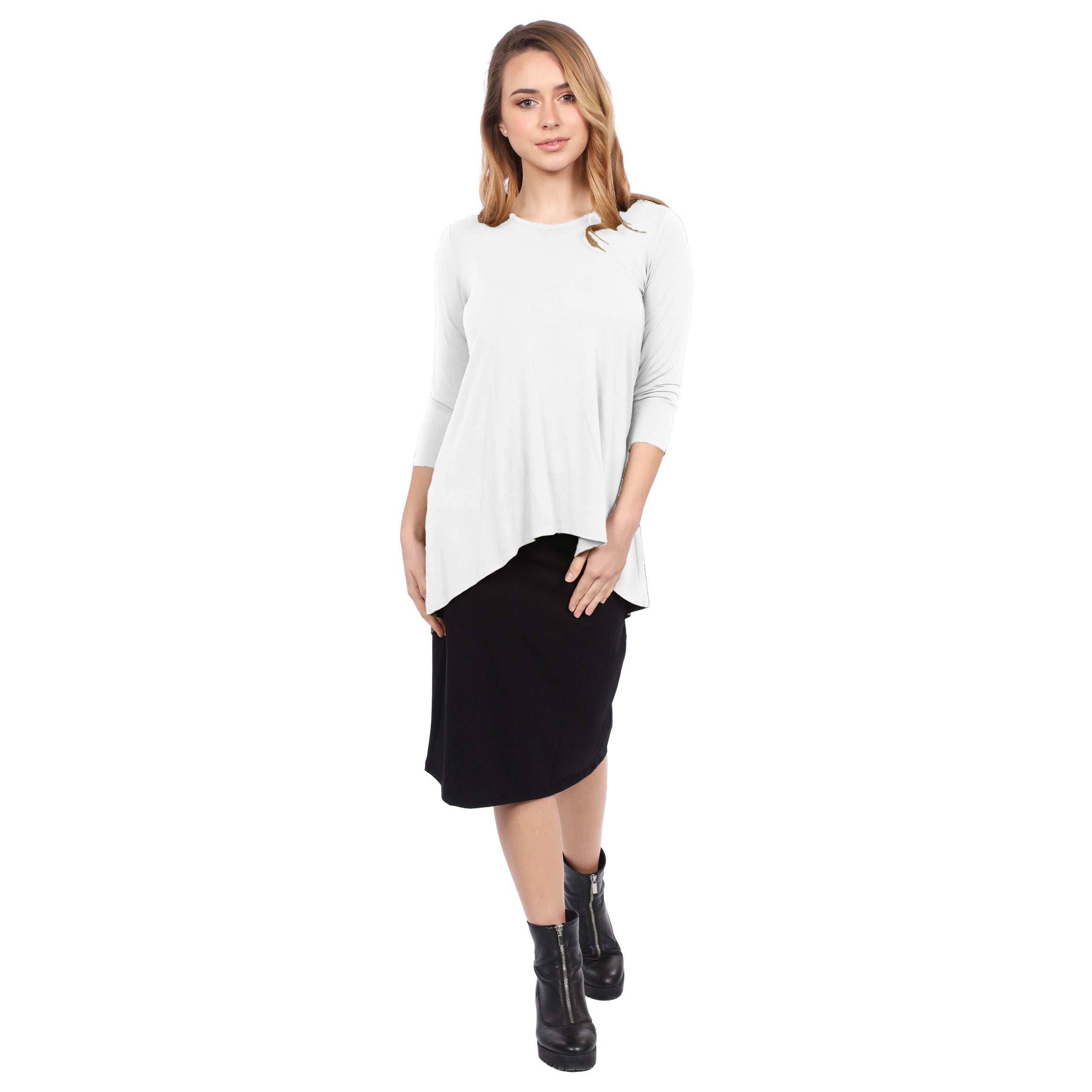 Hi-Lo Flowing 3/4 Sleeve Modest Tunic Top by Kosher Casual USA