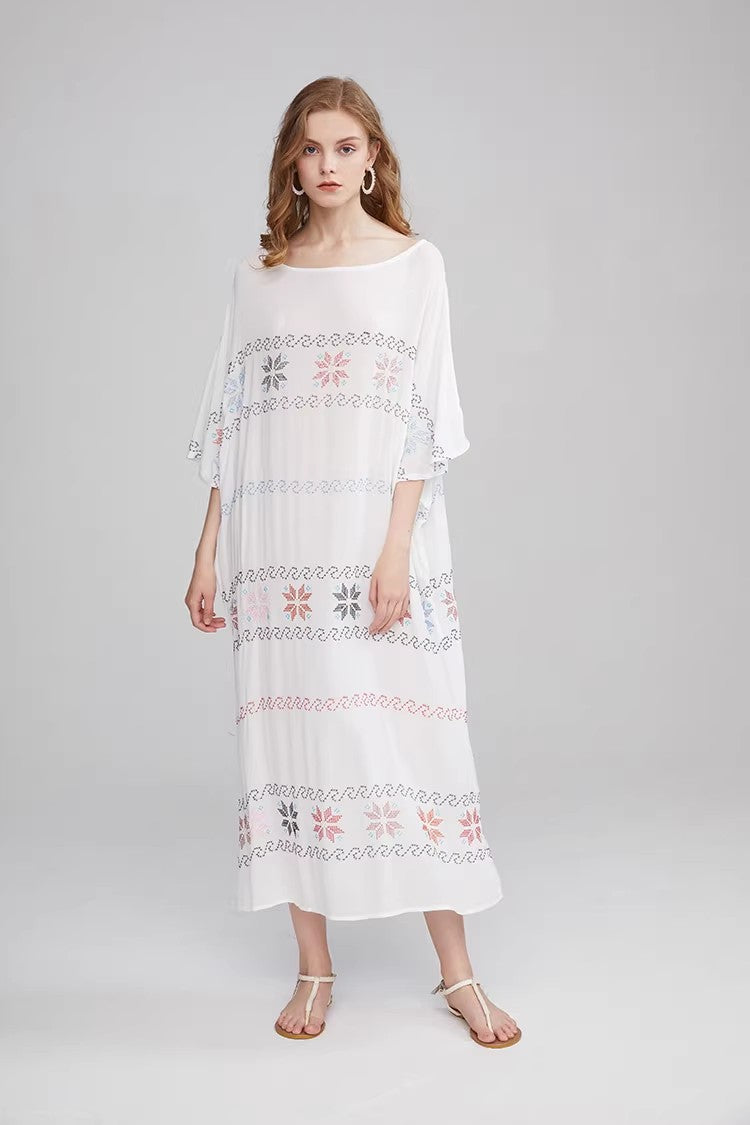 Women Summer Short Sleeve Embroidered A Line Dress by Ragazza