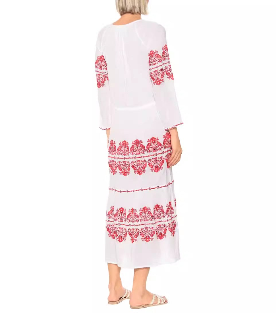 Women Spring Embroidered Printed Button Maxi Dress by Ragazza