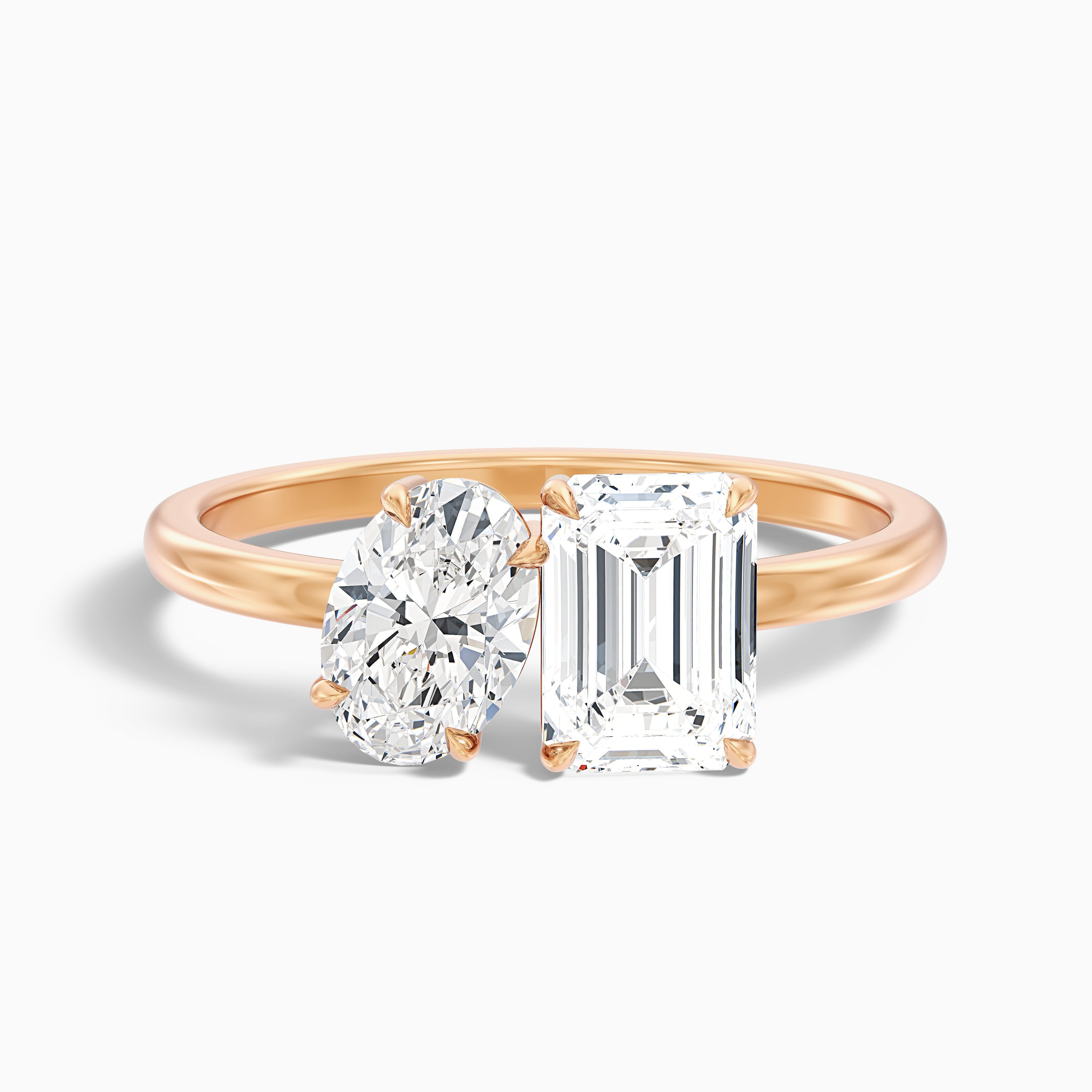 Emily Toi Et Moi Ring in 10k Yellow Gold With Oval and Emerald Two Stone Moissanite Diamond (4 Ct. Tw.)