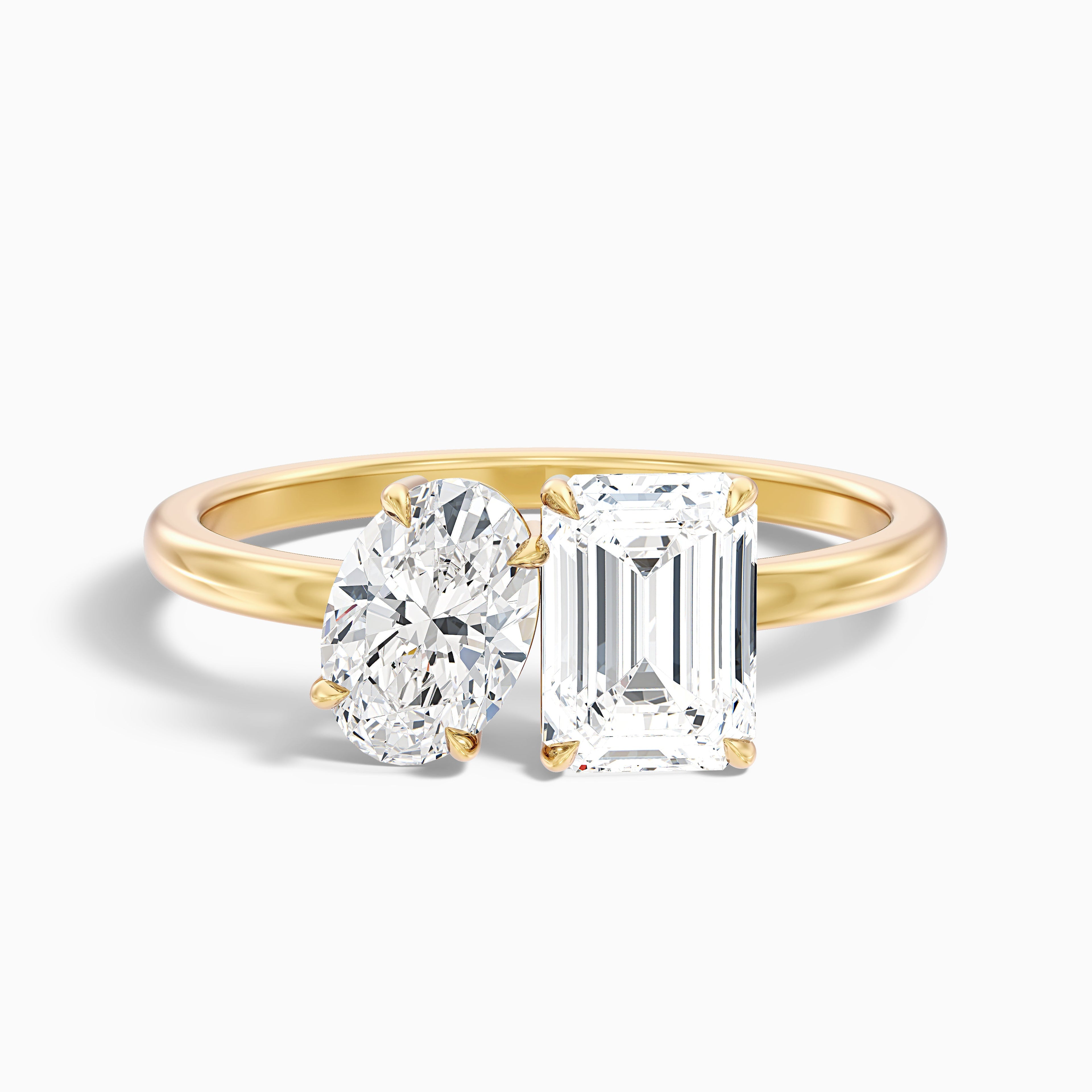 Emily Toi Et Moi Ring in Platinum With Oval and Emerald Two Stone Moissanite Diamond (3 Ct. Tw.)