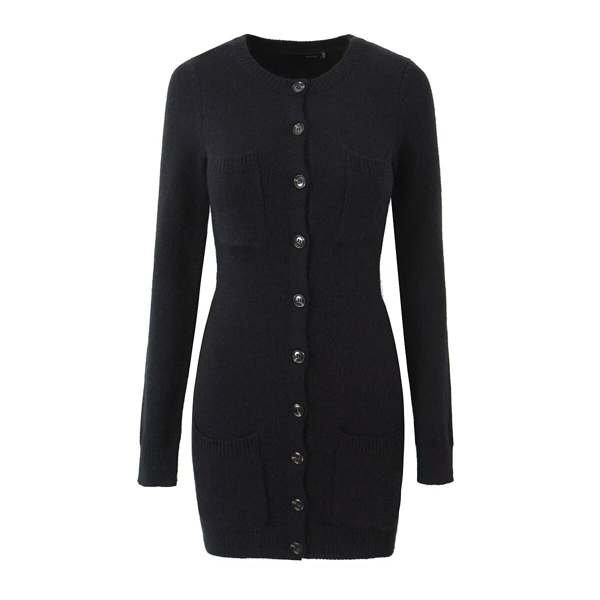 Knitted Long Sleeve Button Slim Fit Dress Sexy Slimming Hip Autumn Winter Black Knitted Women Clothing Dress by Ragazza