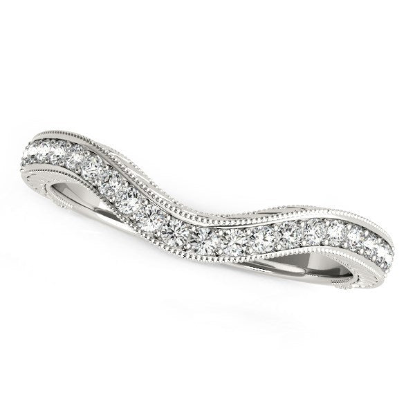 14k White Gold Milgrained Baroque Curved Diamond Wedding Ring (1/6 cttw) by Bids.com