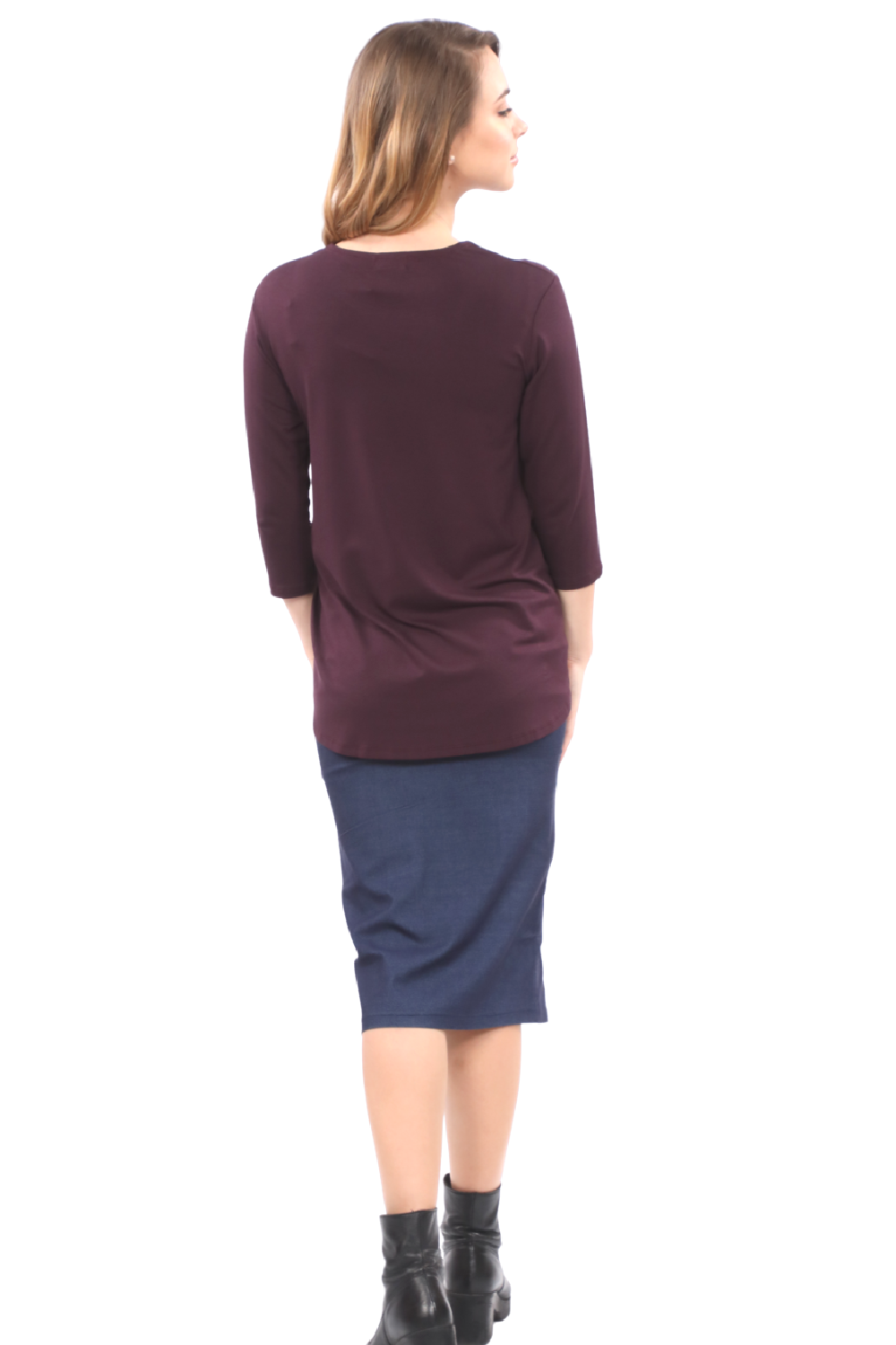 3/4 Sleeve Curved Hem Tunic Top - Breathable Viscose Spandex by Kosher Casual USA