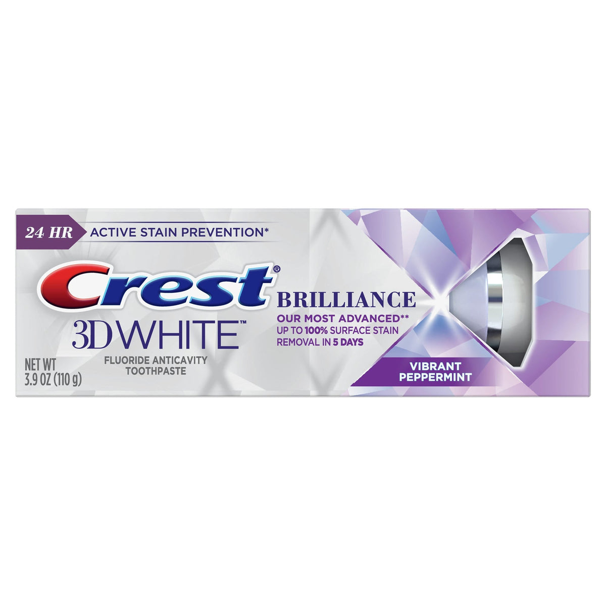 Crest 3D White Fluoride Anticavity Brilliance Vibrant Peppermint Toothpaste 3.9 Oz by Pasteur Pharmacy