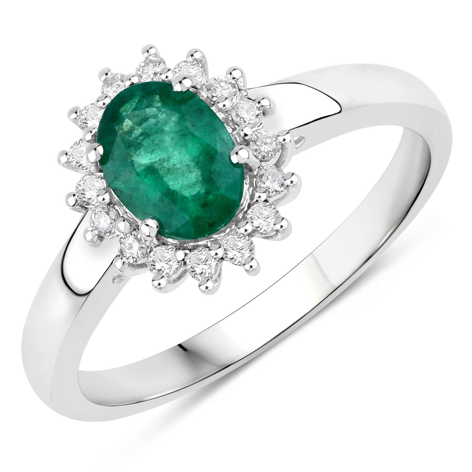 0.86 Carat Genuine Zambian Emerald and White Diamond 14K White Gold Ring by Bids.com