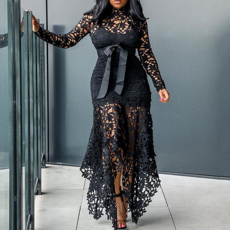 Women Clothing Wish Lace Hollow Out Cutout out Long Sleeve Stand-up Collar Tie 5 Colors Irregular Asymmetric Plus size by Ragazza