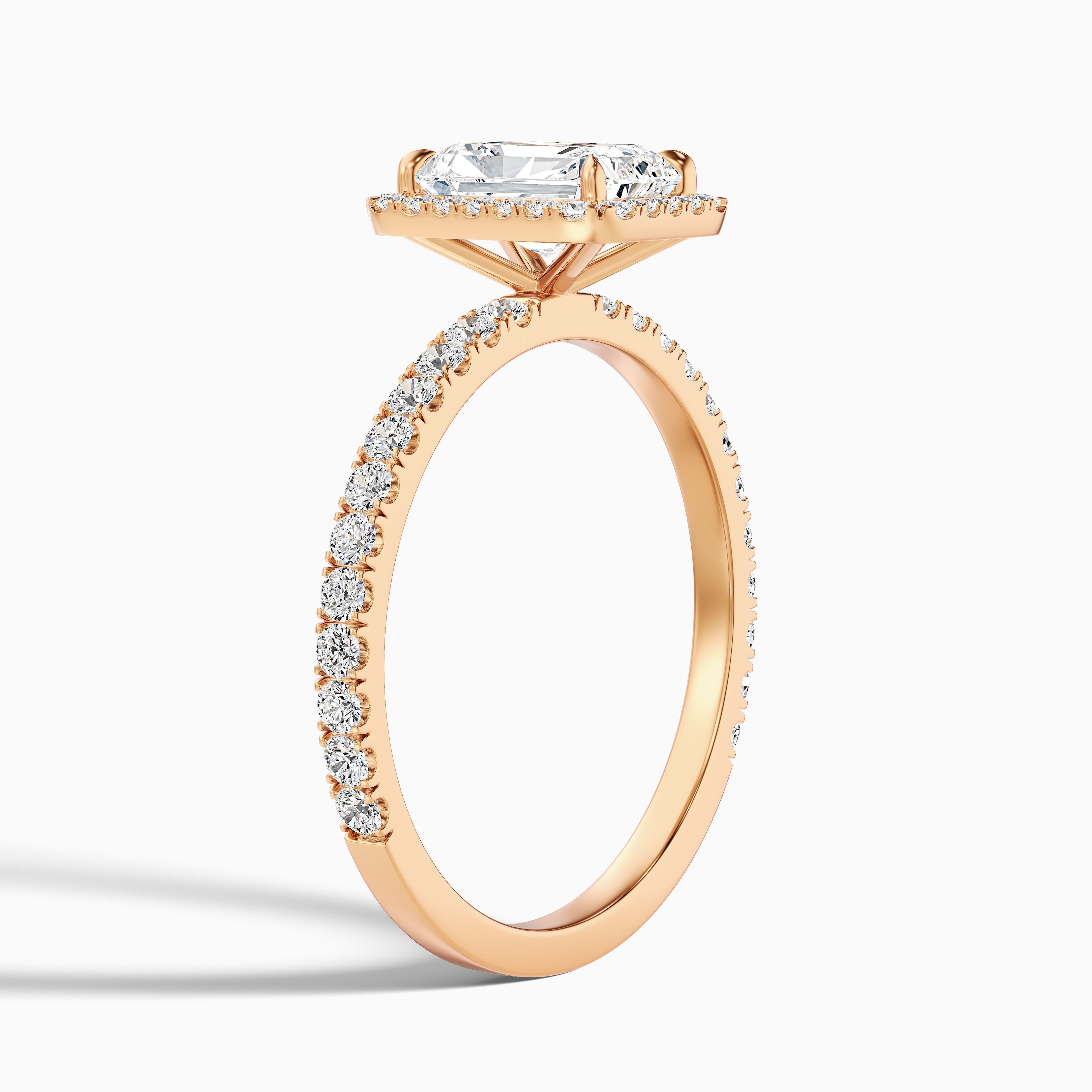 Ashly 1 Carat Radiant Cut Halo Moissanite Engagement Ring in 14k Rose Gold