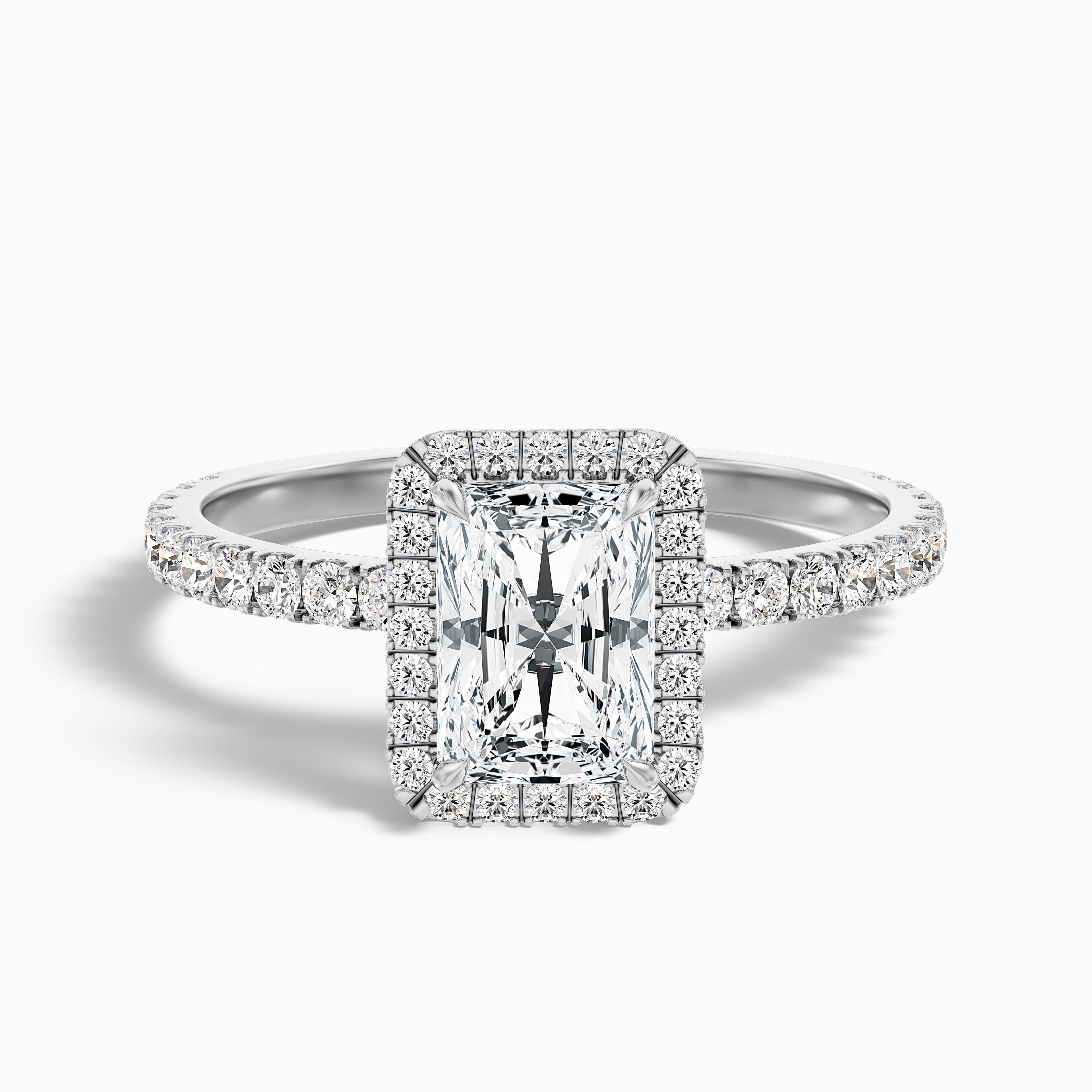 Becca 4 Carat Radiant Cut Halo Pave Set Lab Grown Diamond Ring in 925 Sterling Silver