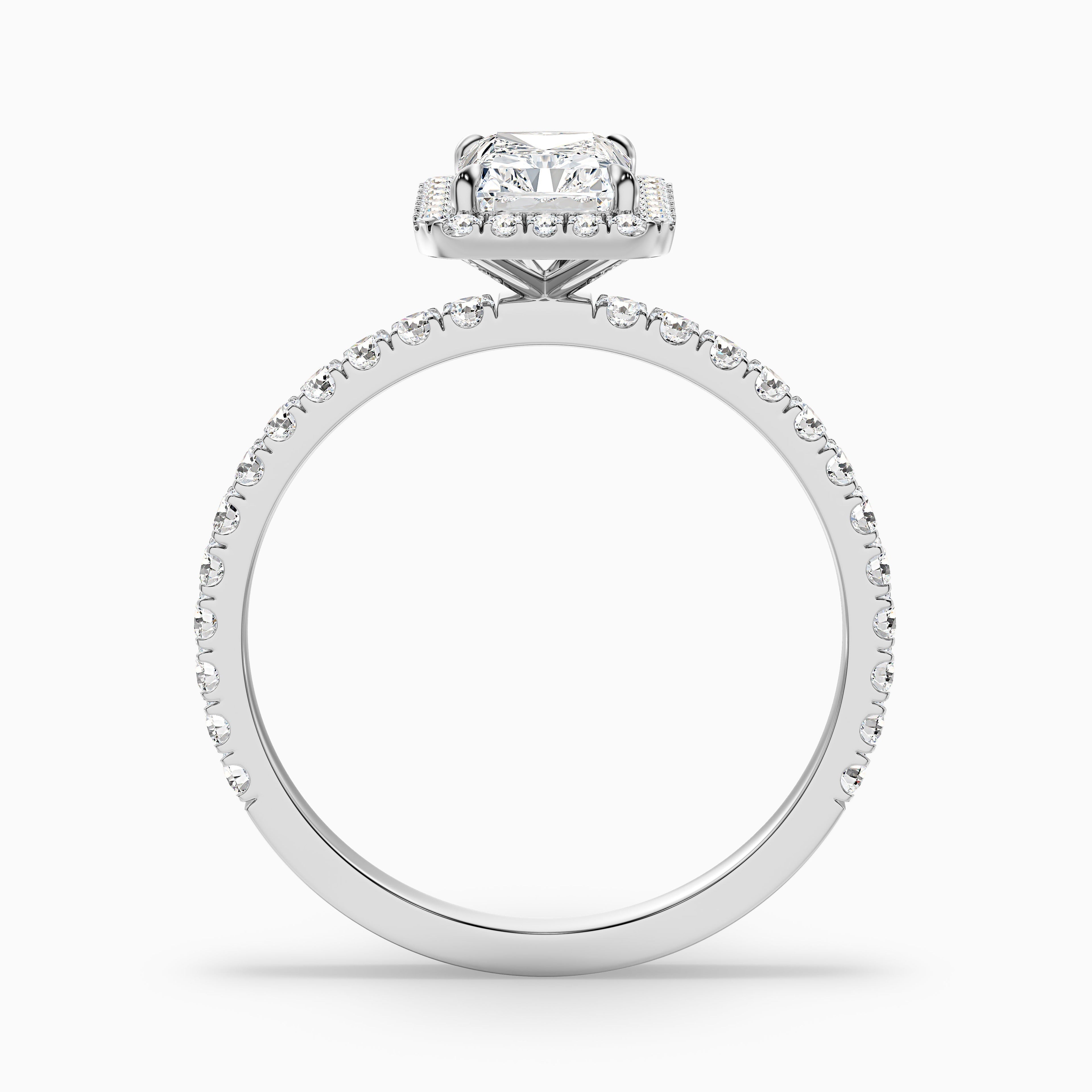 Becca 4.5 Carat Radiant Cut Halo Pave Set Lab Grown Diamond Ring in 10k Yellow Gold DestGlow
