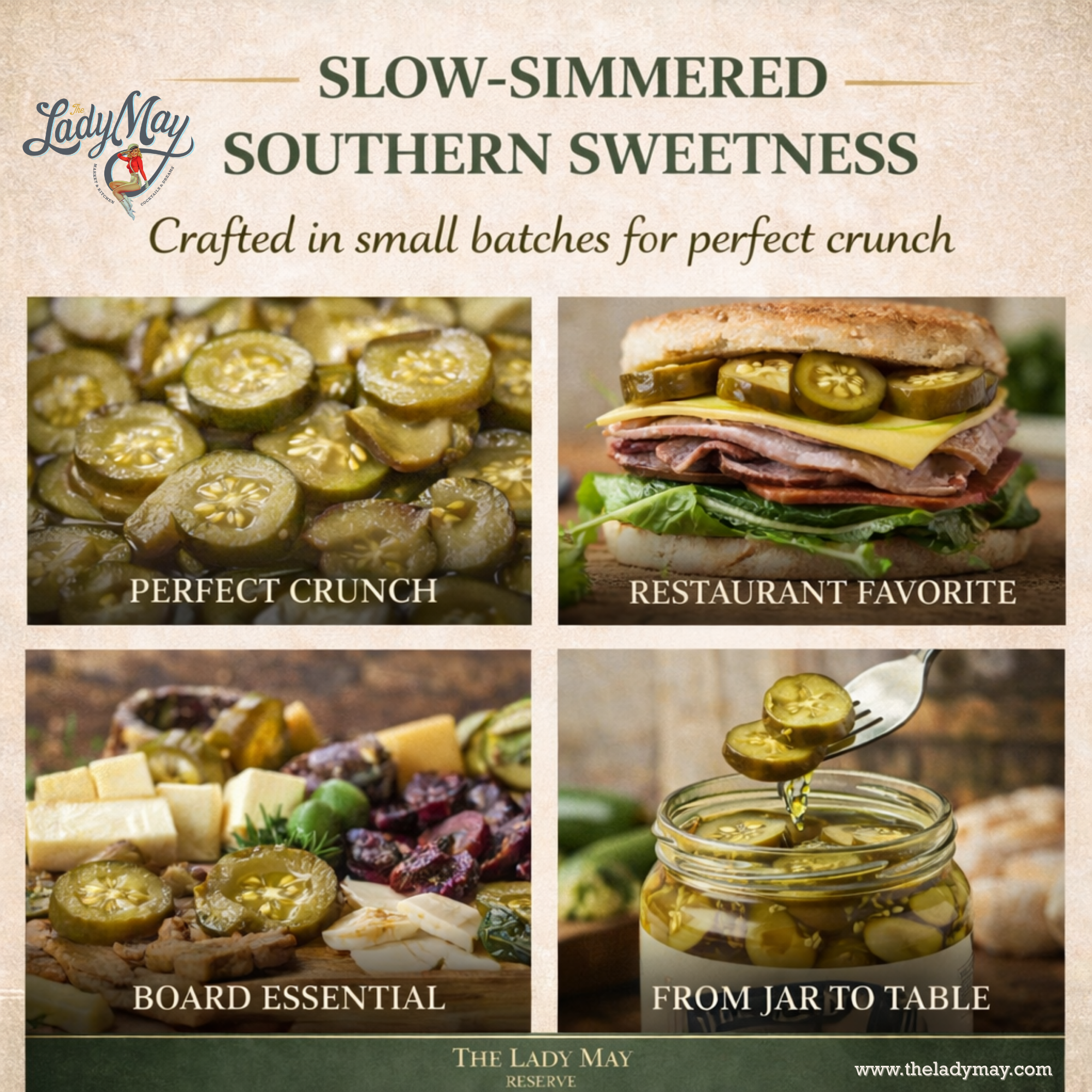 Lady May’s Bread & Butter Sweet Pickles – 2 Pack (24oz Jars) – Small Batch Southern Style Sweet & Tangy Kirby Cucumber Slices – Restaurant Recipe, Crisp & Crunchy – Organic Ingredients by The Lady May