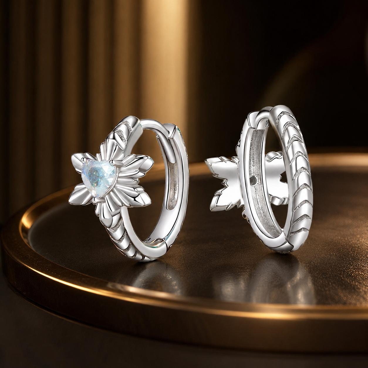 925 Sterling Silver Earrings with Transparent Glass and White Gold Plating DestGlow