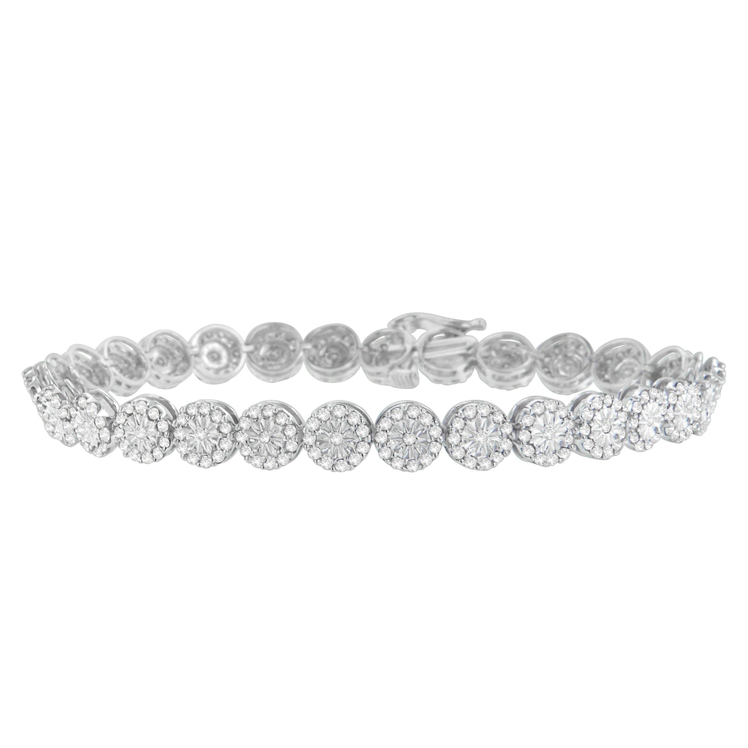 14K White Gold 2.00 Cttw Diamond Halo Link Tennis Bracelet (H-I Color, I1-I2 Clarity) - 7" Inches by Bids.com