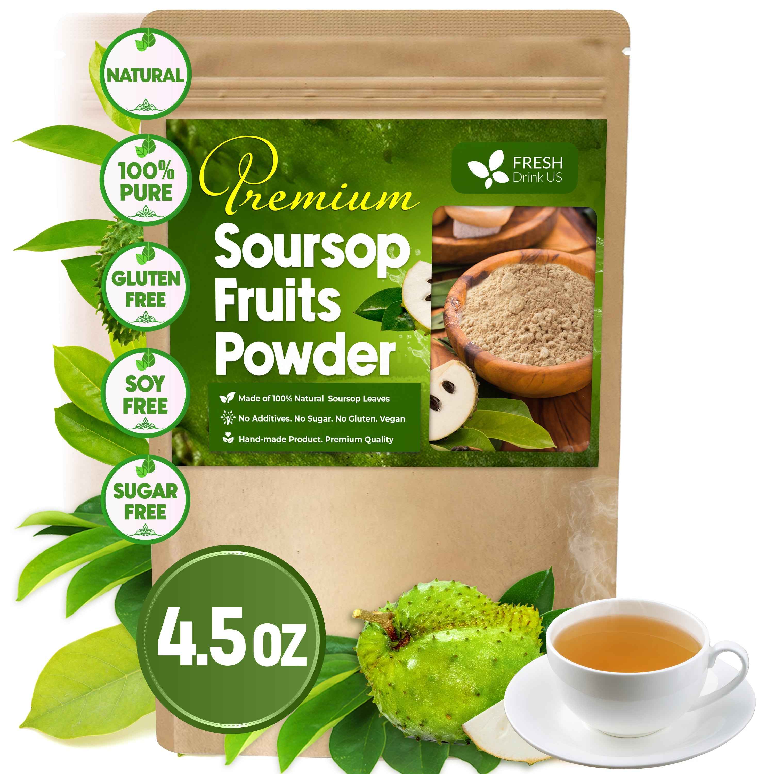 Premium Soursop Graviola Fruit Tea Bags, Tea Powder, 100% Natural and Pure from Soursop Fruits, Handmade, Made With Natural Materials-Corn Fiber Tea Bag, Sugar/Caffeine/Gluten Free, Hoja Guanabana Tea