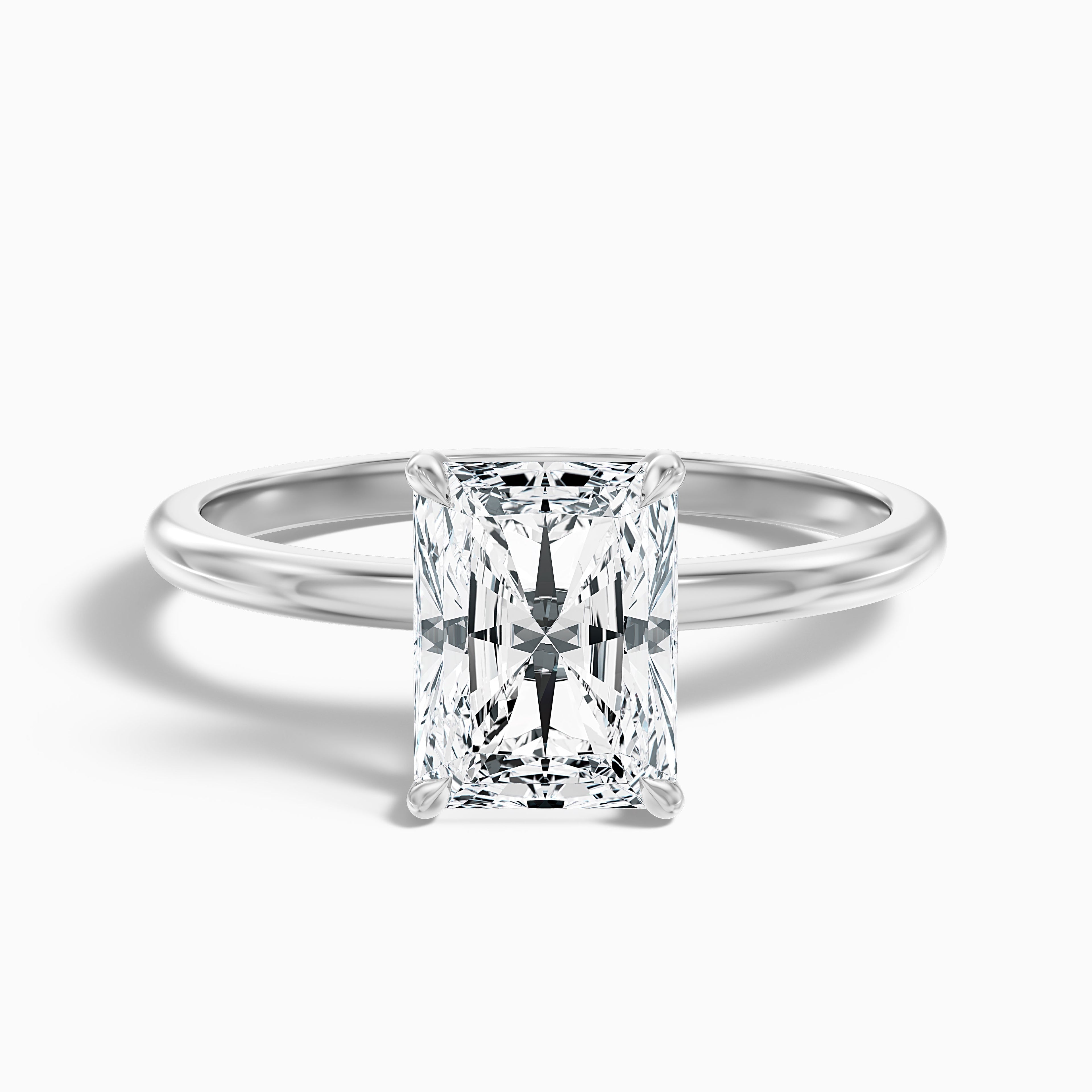 Cathy 3.5 Carat Radiant Cut Hidden Halo Moissanite Engagement Ring in 14k White Gold DestGlow