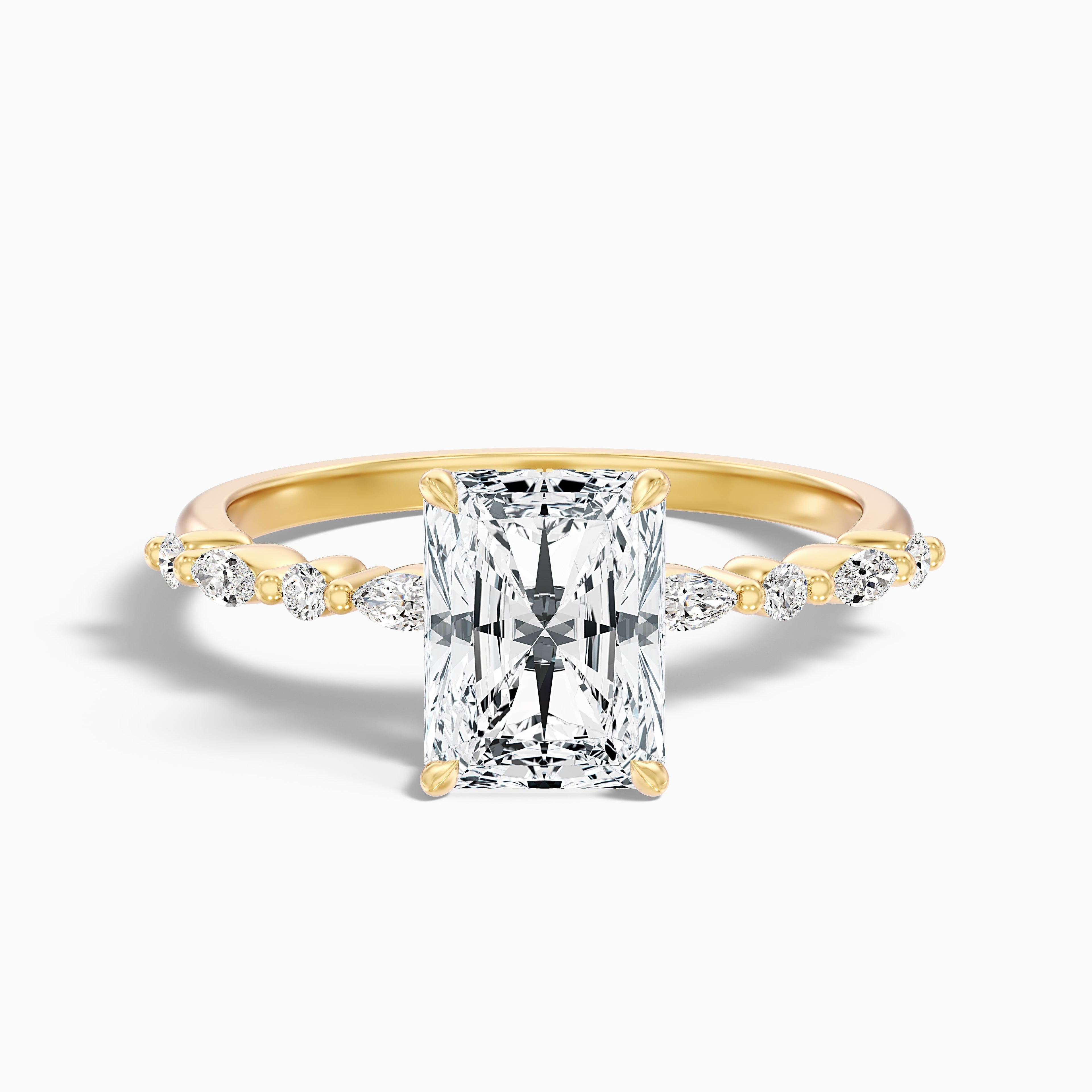 Gloria 3.5 Carat Radiant With Side Stone Hidden Halo Lab Grown Diamond Ring in 18k White Gold