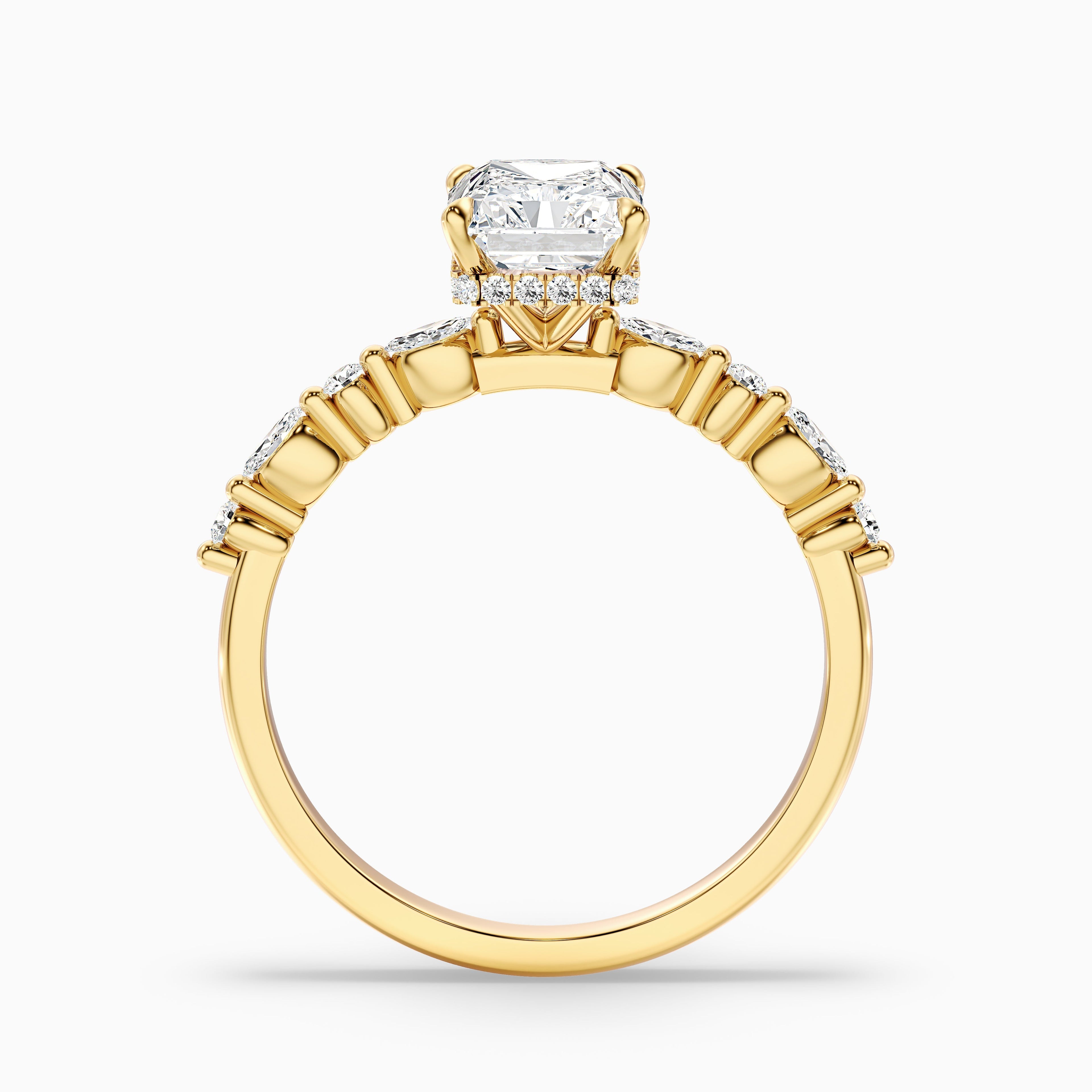 Gloria 1 Carat Radiant With Side Stone Hidden Halo Lab Grown Diamond Ring in Platinum DestGlow