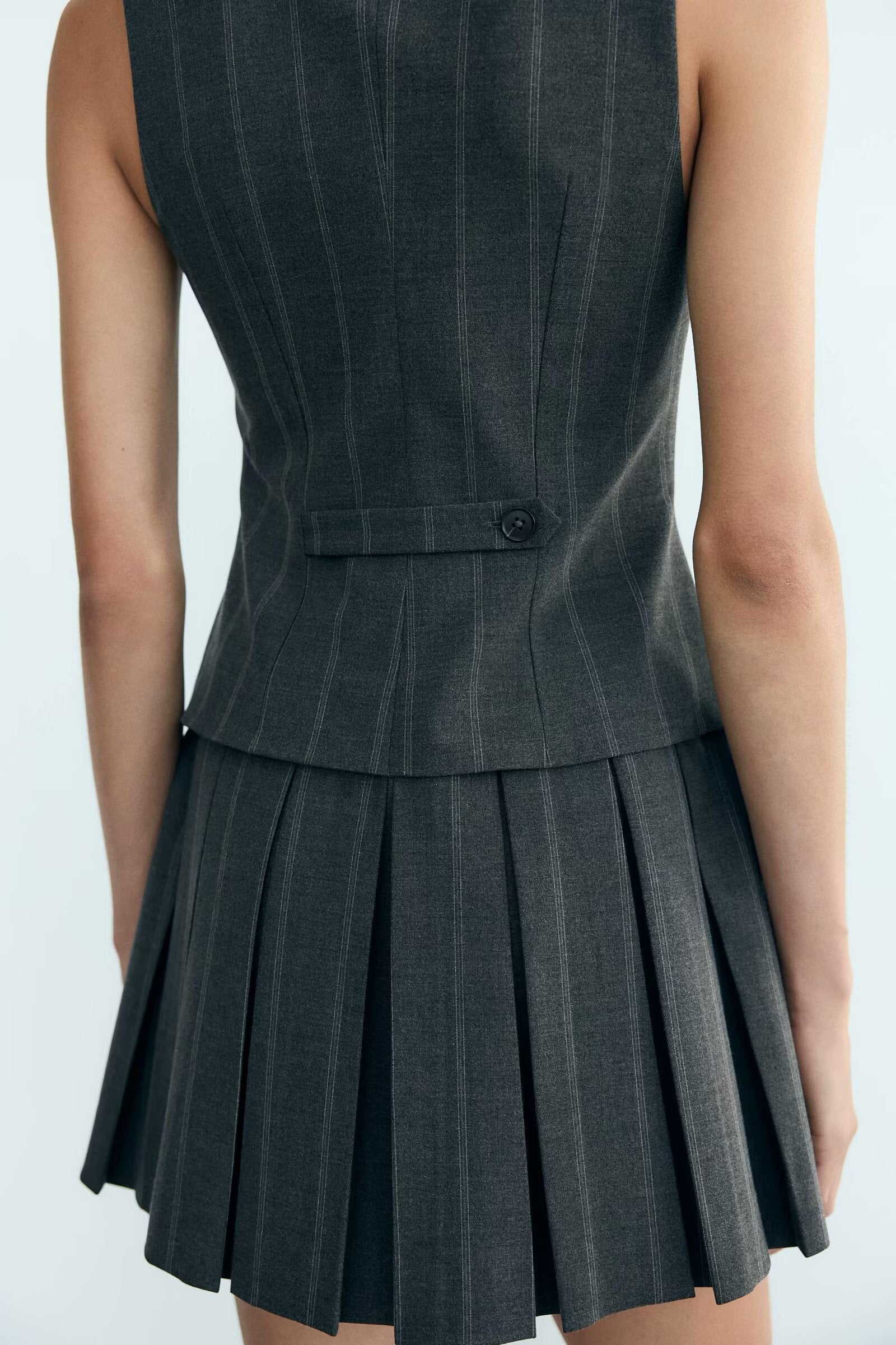 Women Wide Pleated Striped Vest Short Dress by Ragazza