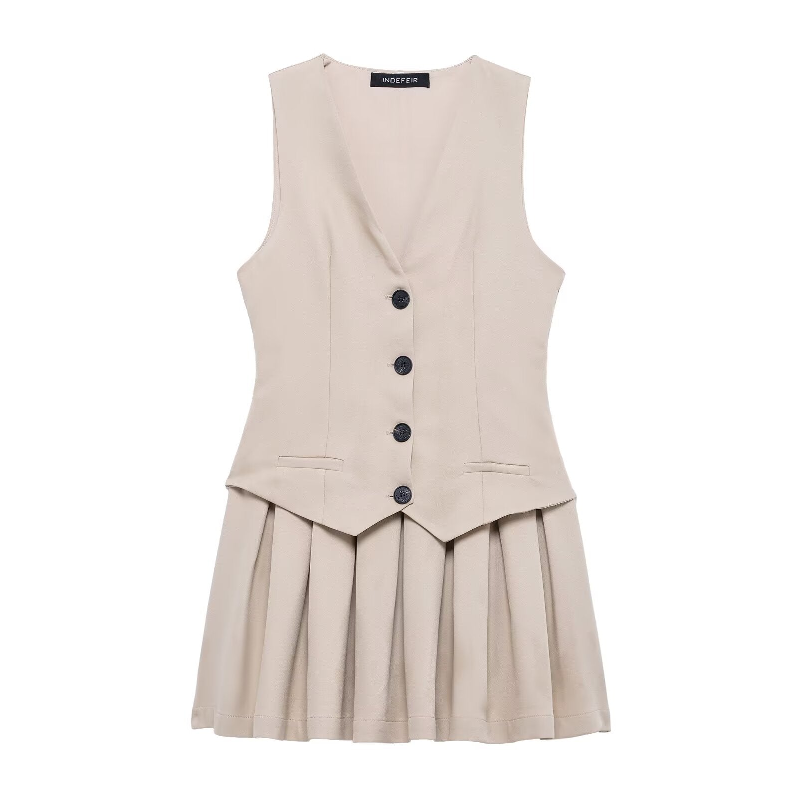 Women Wide Pleated Striped Vest Short Dress by Ragazza