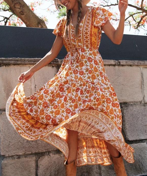 Women Clothing Best Casual Vacation Rayon Positioning Floral Print Maxi Dress by Ragazza