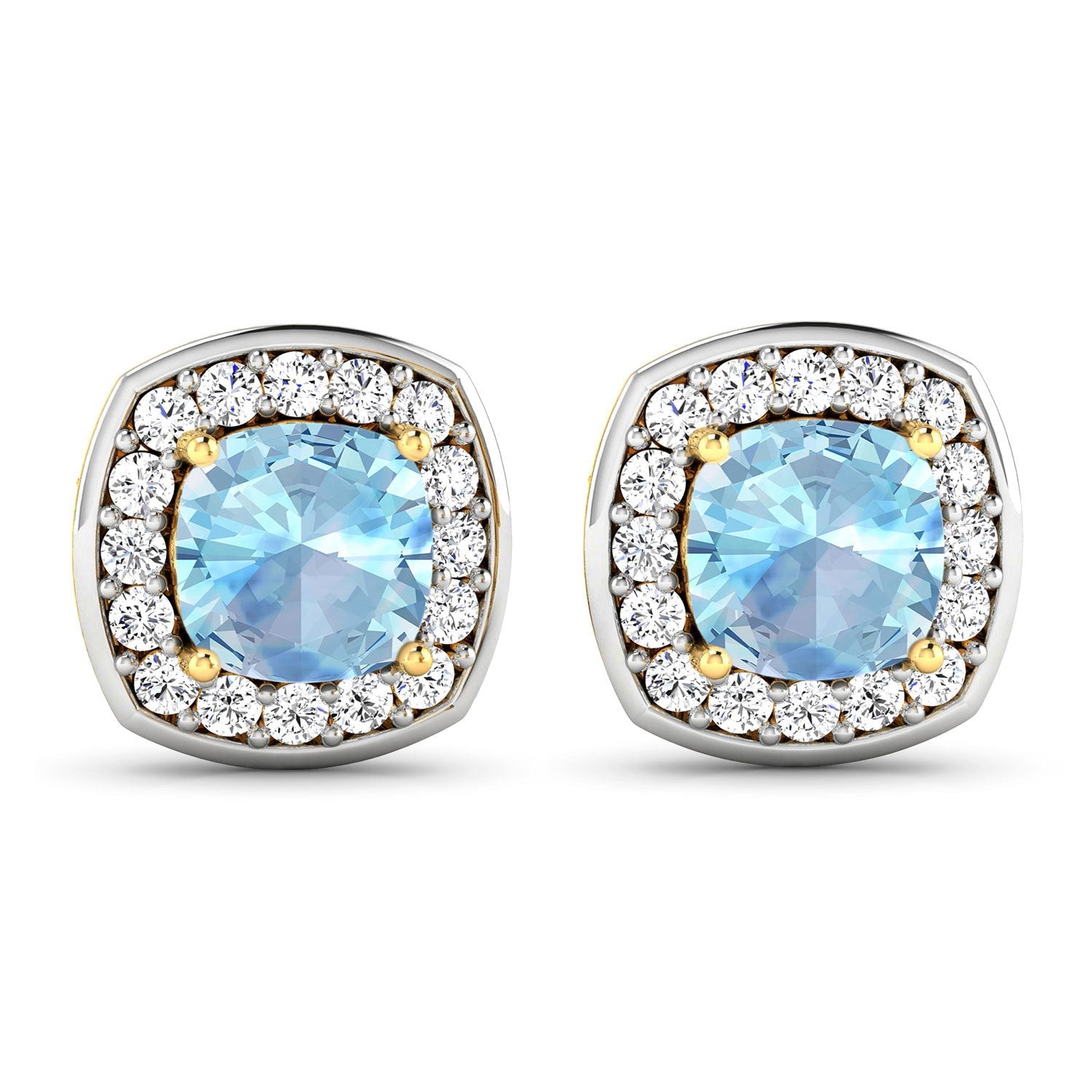 1.95 Carat Genuine Aquamarine and White Diamond 14K Yellow Gold Earrings by Bids.com