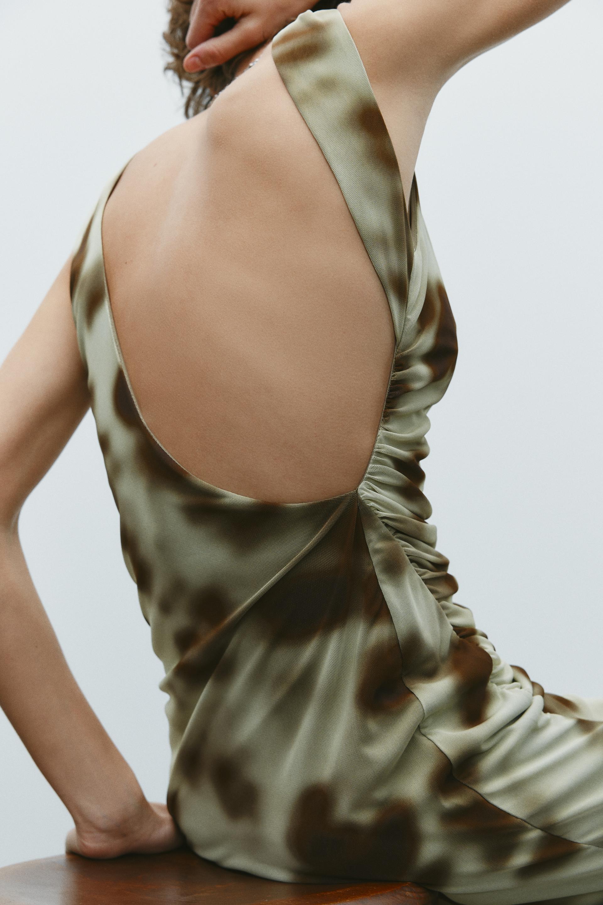 Women Pleated Silk Net Printing Midi Dress by Ragazza