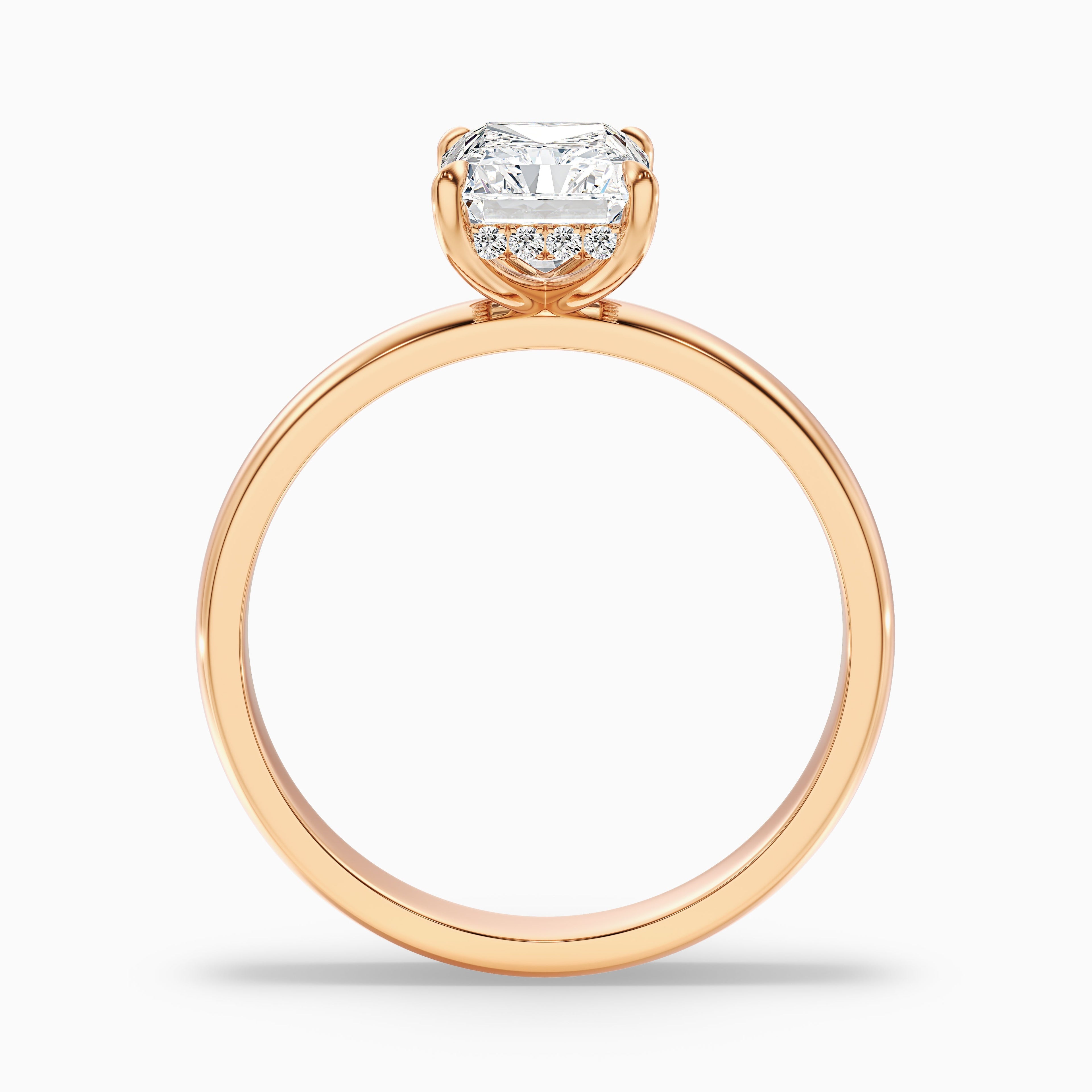 Julie 1 Carat Radiant Cut Hidden Halo Moissanite Engagement Ring in 925 Sterling Silver