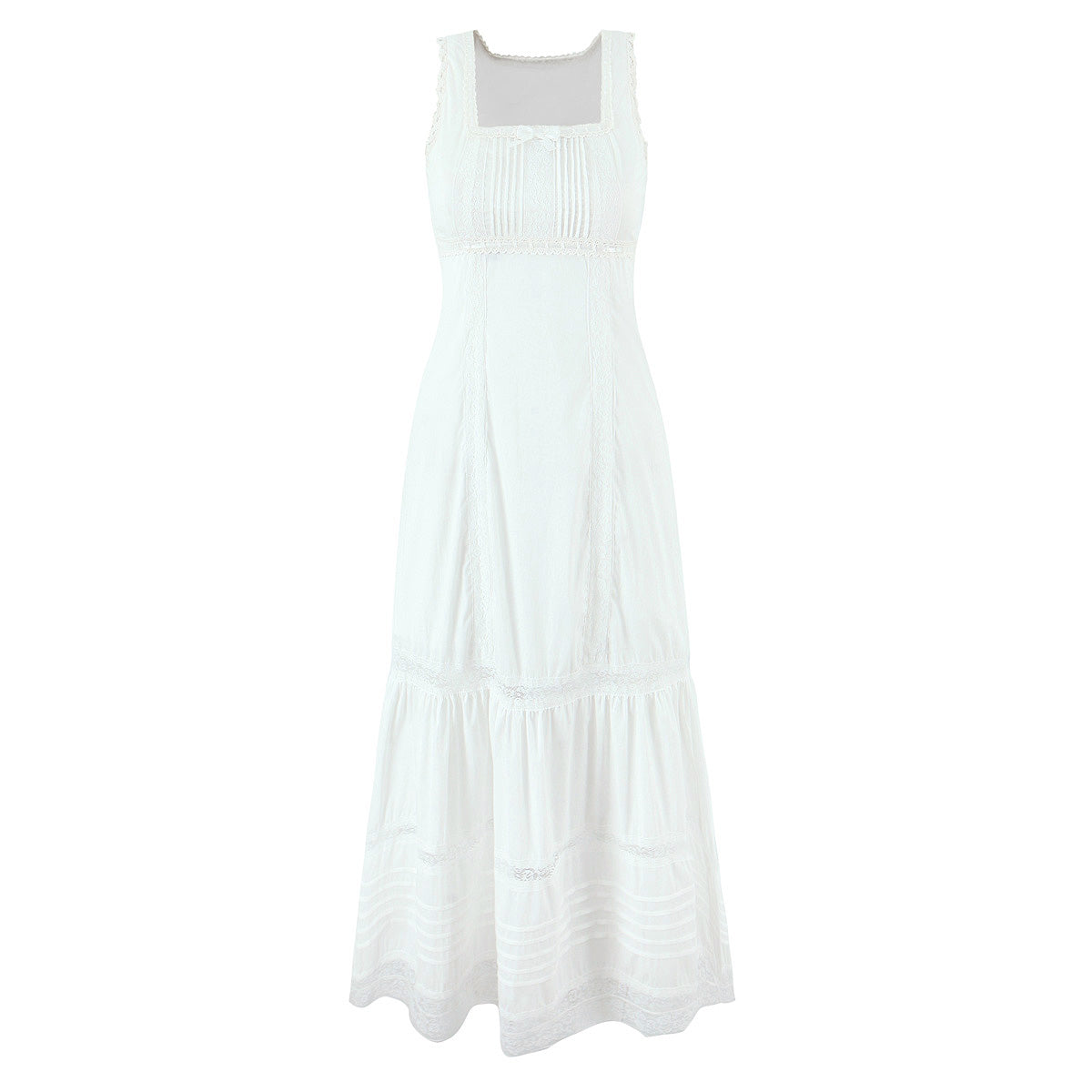 Spring Lace Slim Fit Bow Embellished Square Collar Vest Dress DestGlow