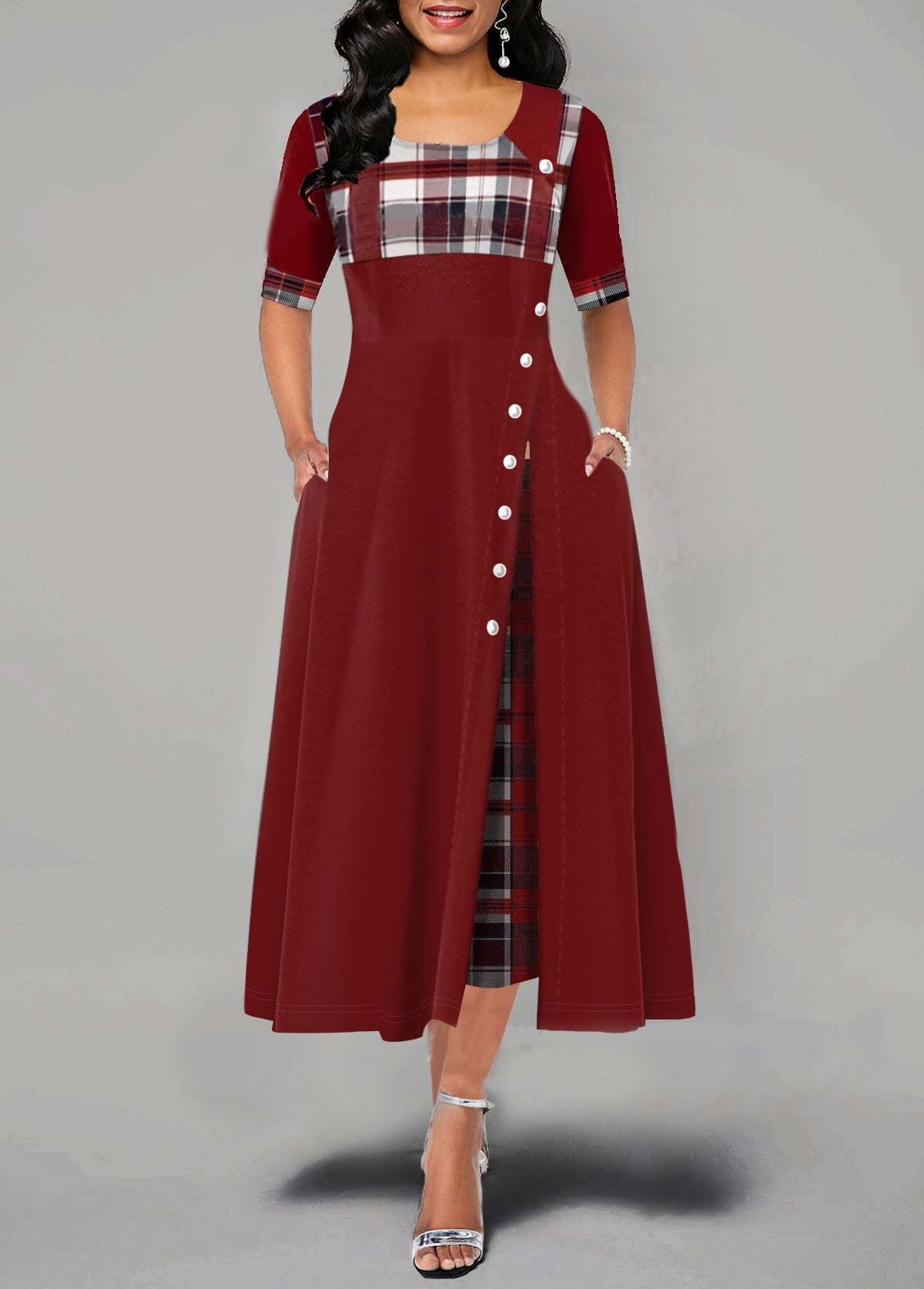 A Large Number Dresses Round Neck Contrast Color Half Sleeve Irregular Asymmetric Maxi Dress by Ragazza