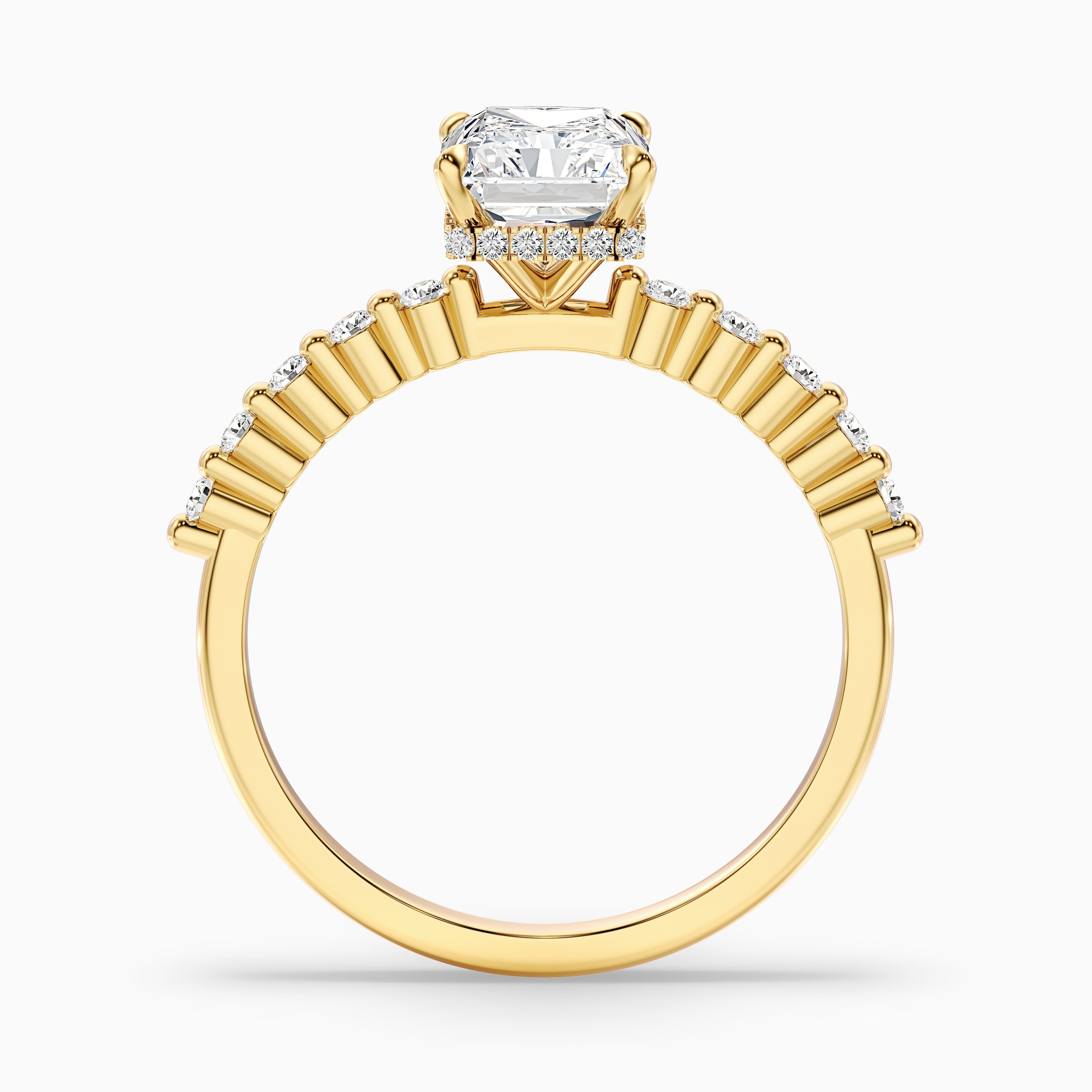 Arlen 3.5 Carat Radiant With Side Stone Hidden Halo Lab Grown Diamond Ring in 10k White Gold