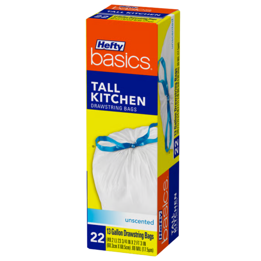Hefty Basics Tall Kitchen Unscented Drawstring Trash Bags 13 Gallon (22ct) DestGlow