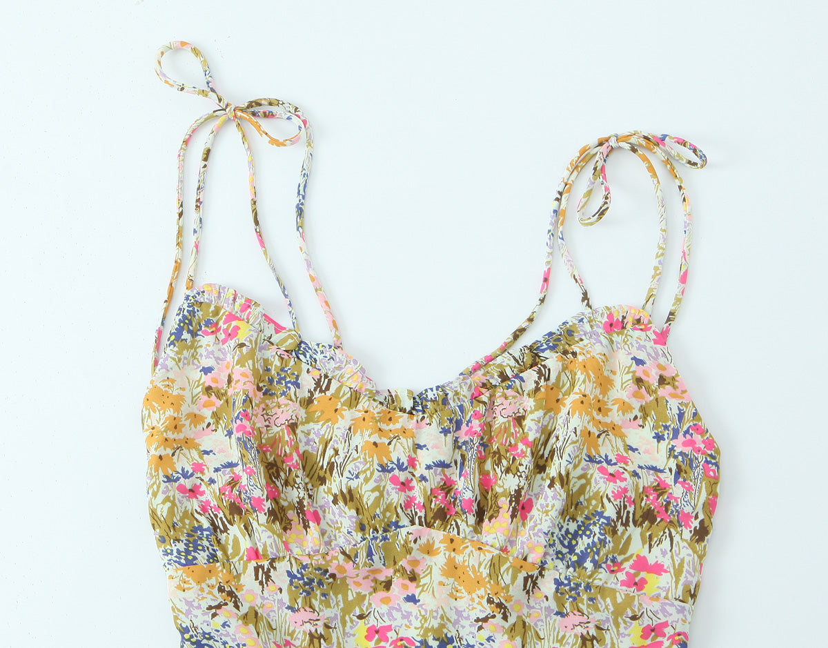 Women Sexy Backless Hip Women Floral Tie Neck Dress DestGlow