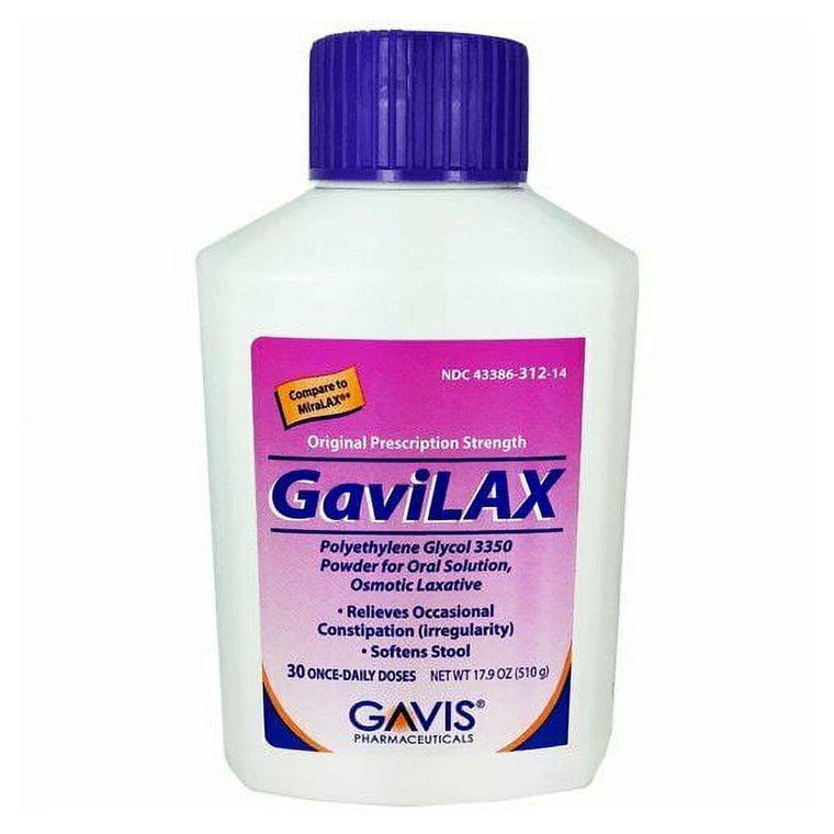 GaviLax Polyethylene Glycol 3350 Powder - 17g per Dose, 30 Doses (510g) - Osmotic Laxative by Pasteur Pharmacy