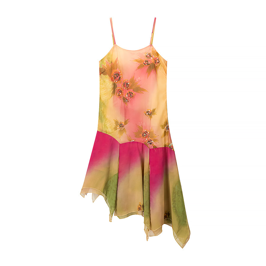 Ruffled Hem Suspender Elegant Embroidered Floral Summer Dress by Ragazza