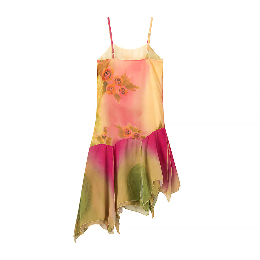 Ruffled Hem Suspender Elegant Embroidered Floral Summer Dress by Ragazza