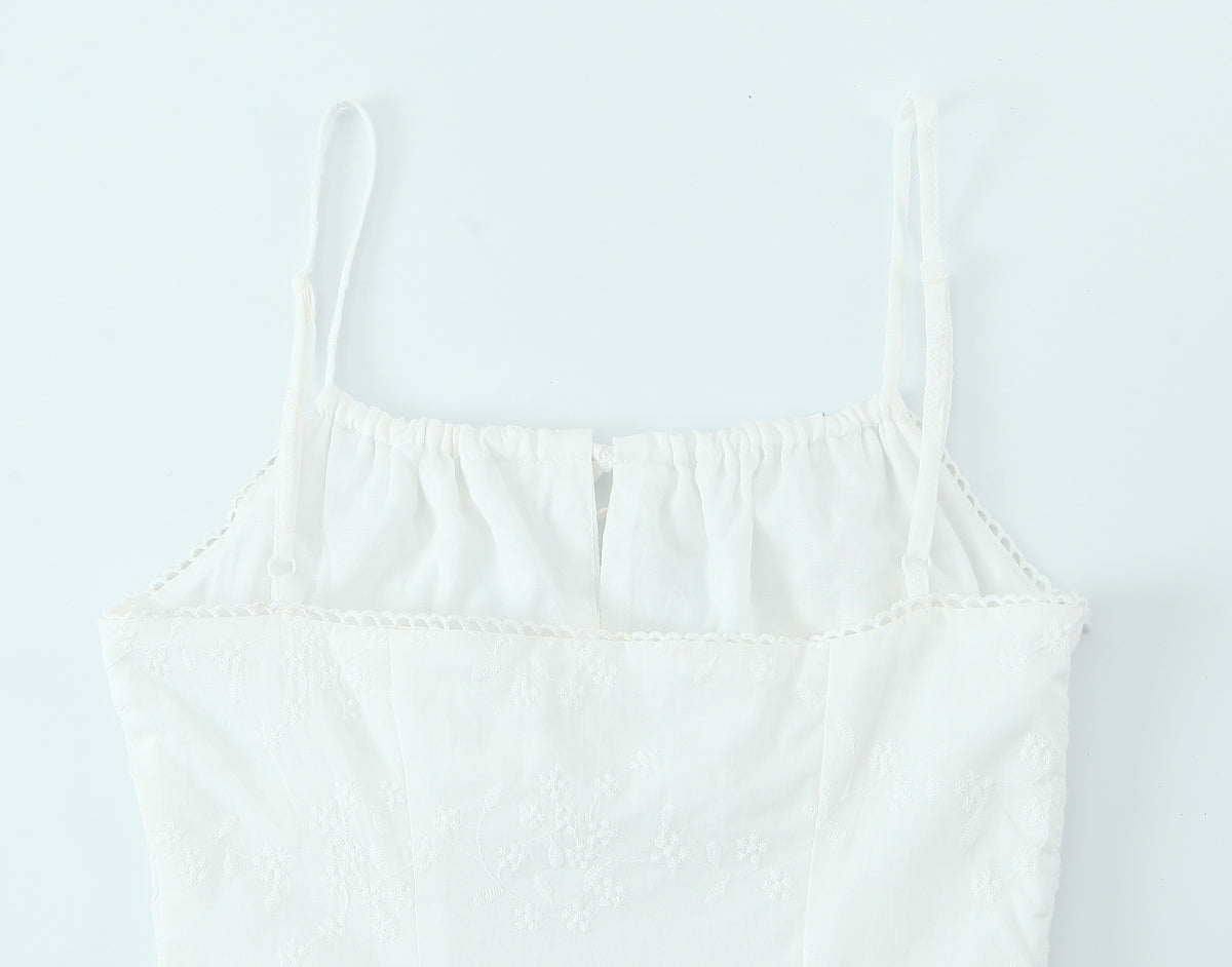 French Retro Square Collar Sexy Embroidery Suspender Sexy Stitching Lace Dress by Ragazza